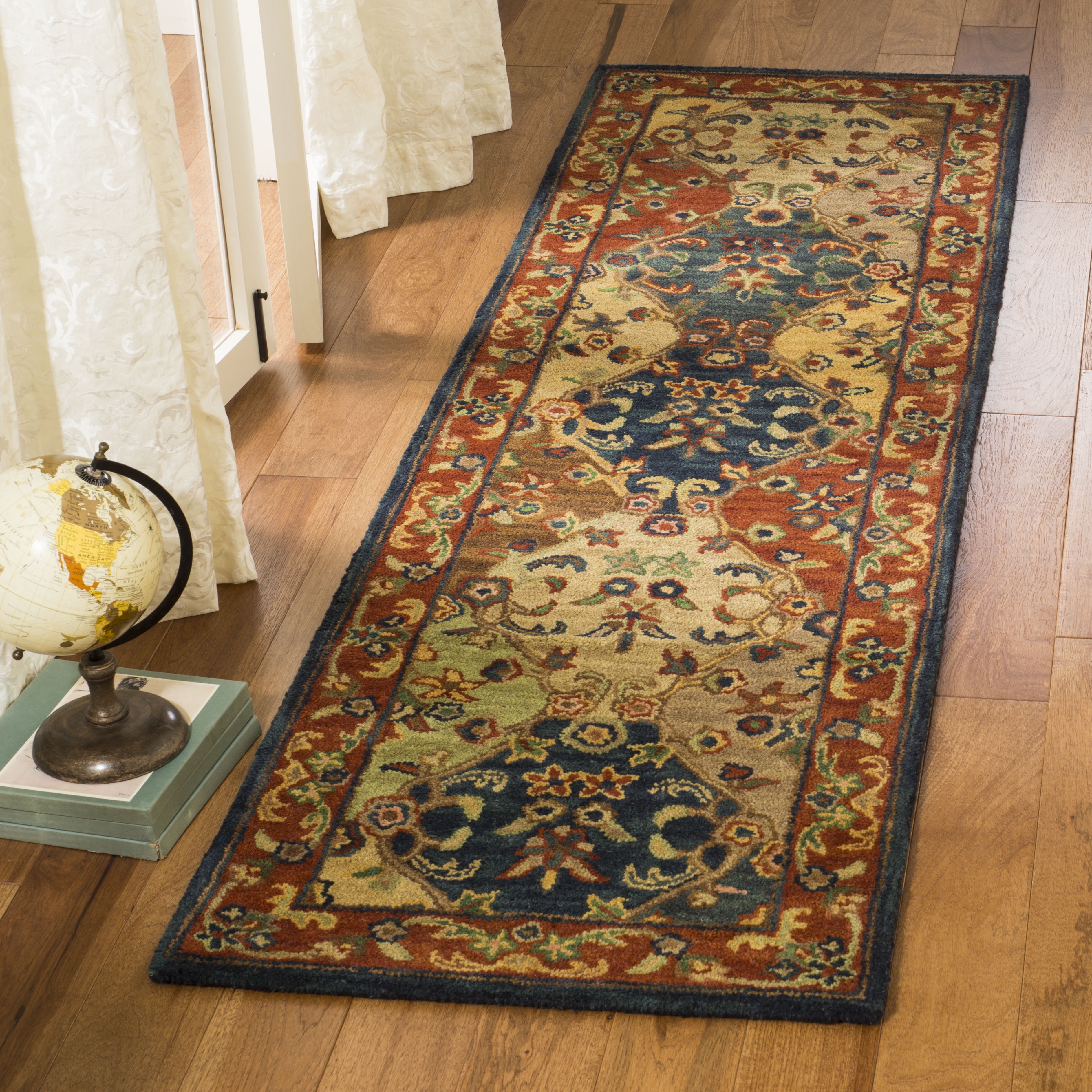 Heritage Beige and Burgundy Wool Runner Rug, 2'3" x 6'