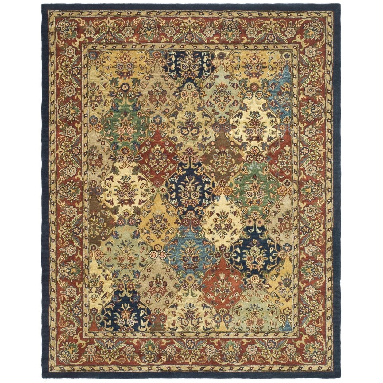 Handmade Heritage Wool Round Rug in Multi & Burgundy, 9'6" x 13'6"