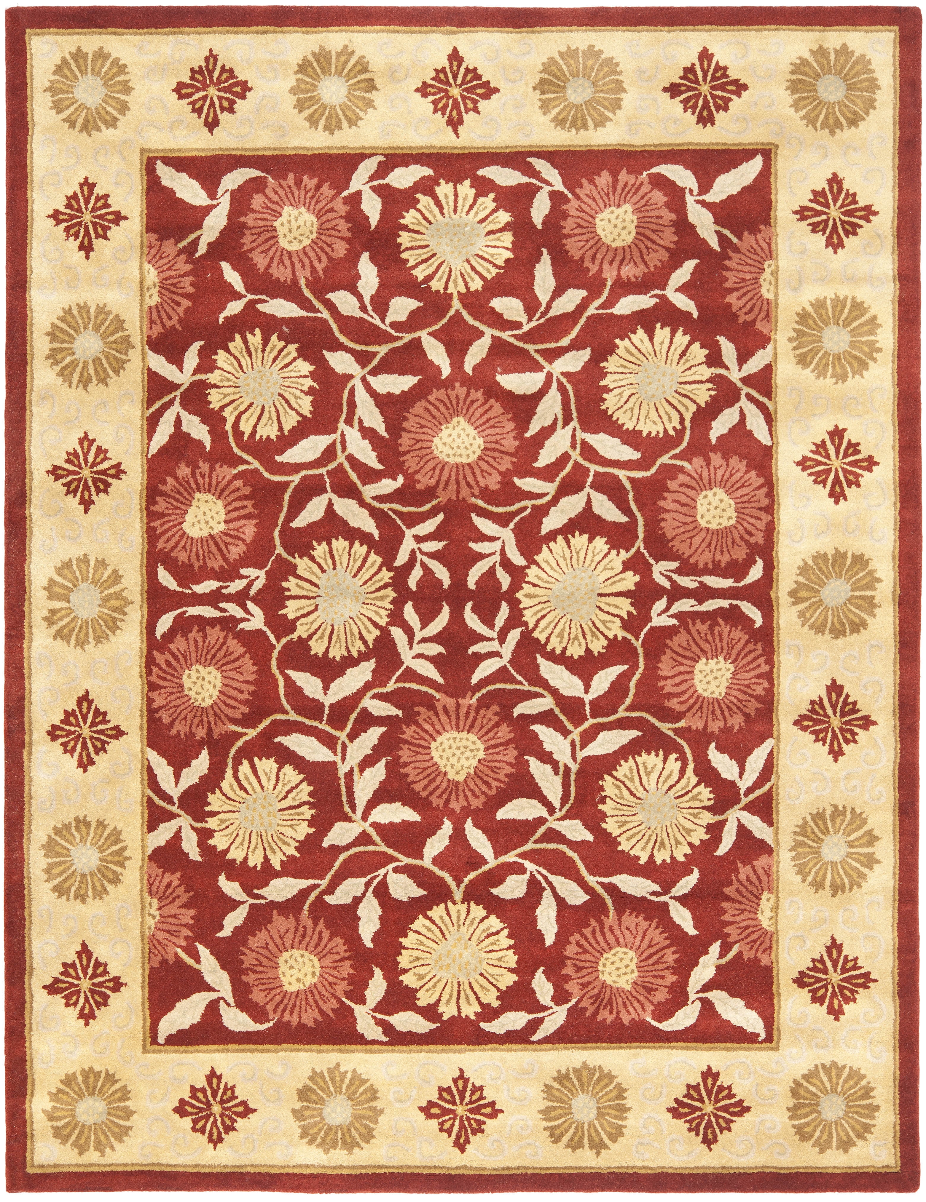 Heritage Hand-Tufted Round Wool Area Rug in Red and Beige, 9'6" x 13'6"
