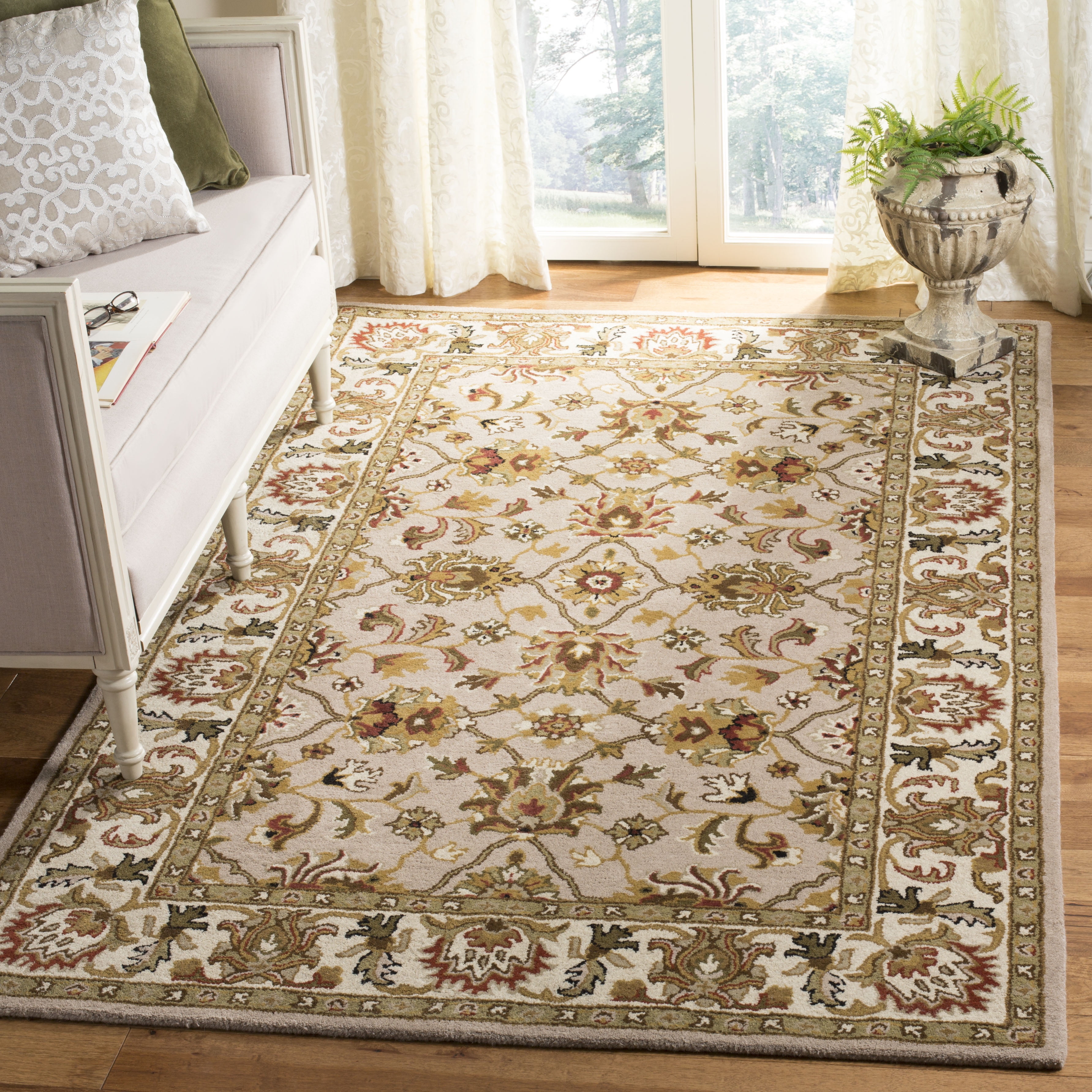 Ivory and Light Gold Hand-Tufted Wool 5' x 8' Area Rug