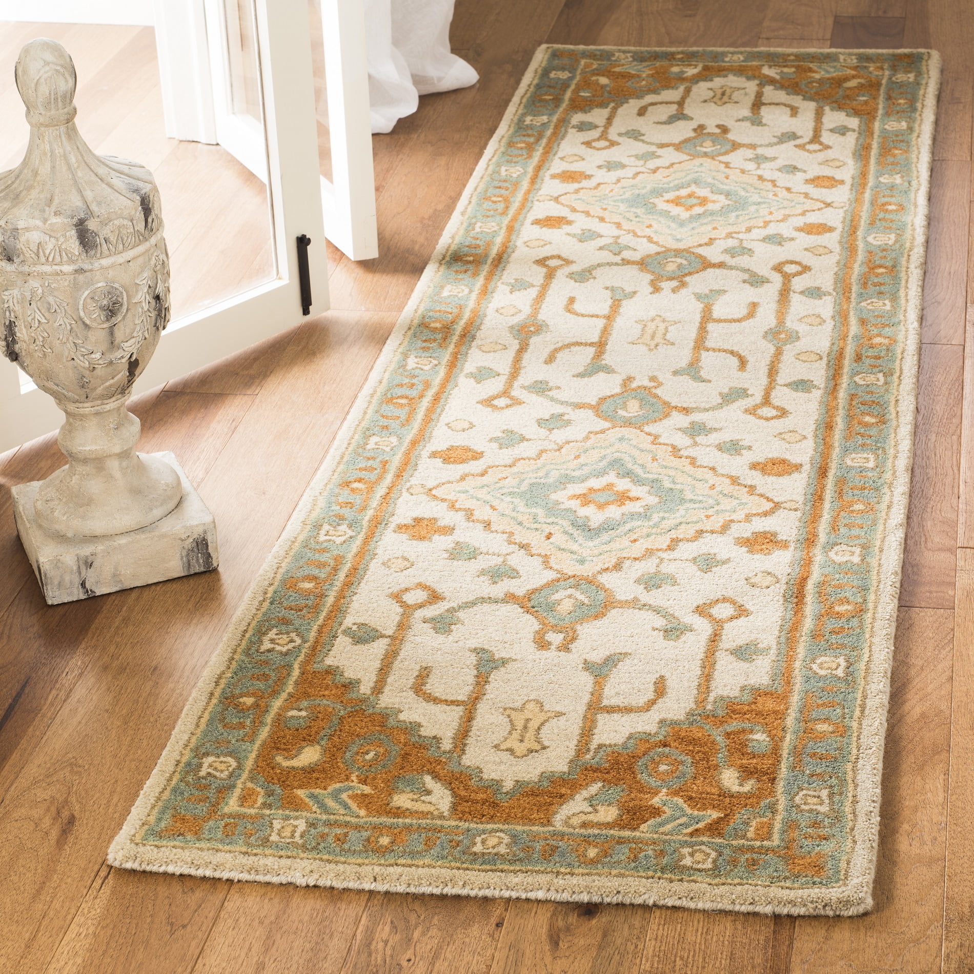 Heritage Light Blue and Rust Wool Hand-Tufted Runner Rug