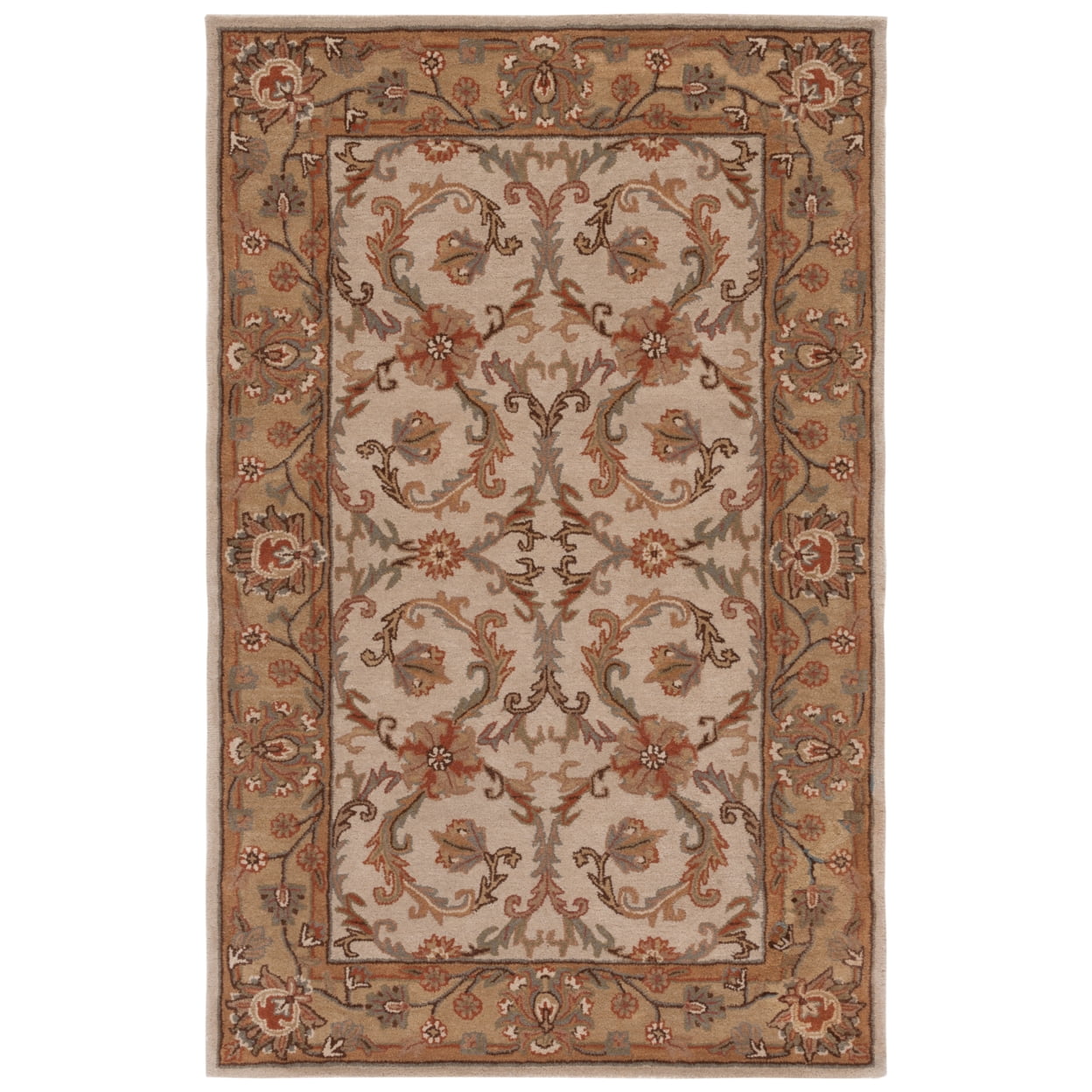 Beige and Gold Hand-Tufted Wool Area Rug, 5' x 8'