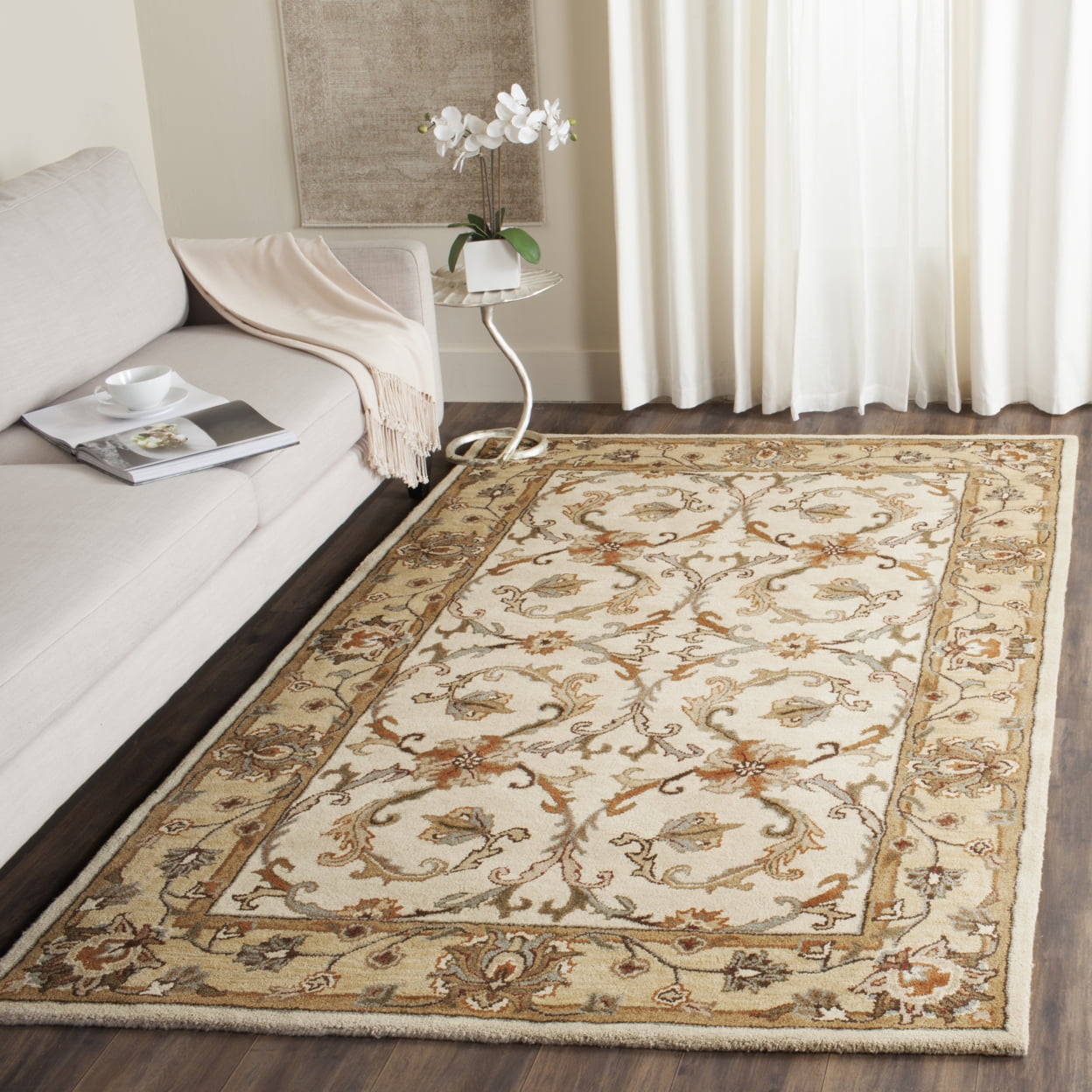 Ivory and Gold Hand-Tufted Wool Runner Rug