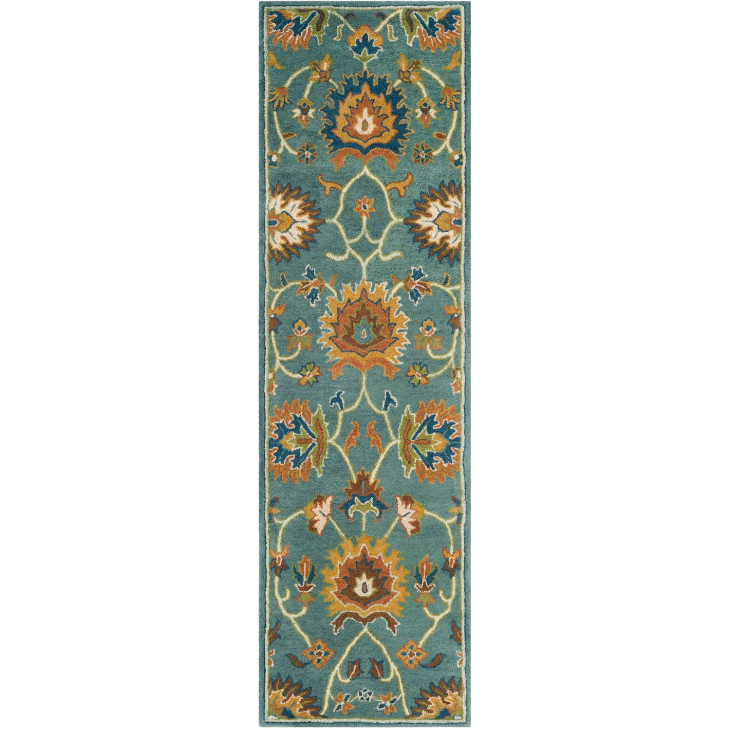 Light Blue Hand-Tufted Wool Floral Runner Rug, 2'3" x 8'