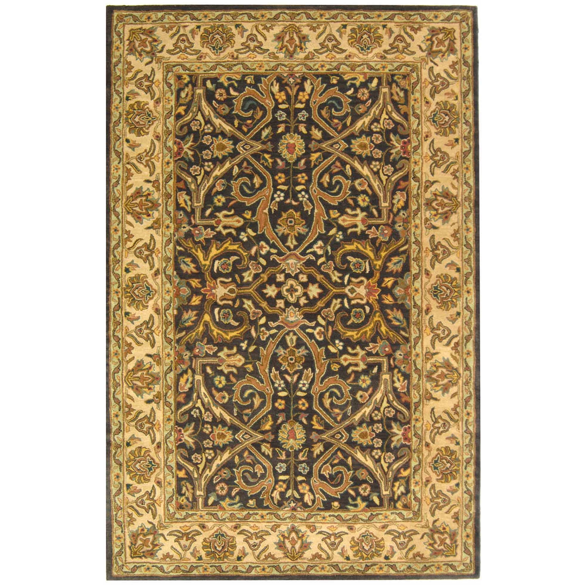 Elegant Charcoal & Beige Hand-Tufted Wool Rectangular Rug 3' x 5'