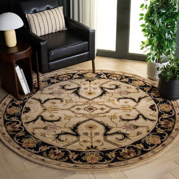 Safavieh Heritage Oslo Oriental Wool Area Rug, Ivory/Black, 3'6" x 3'6" Round