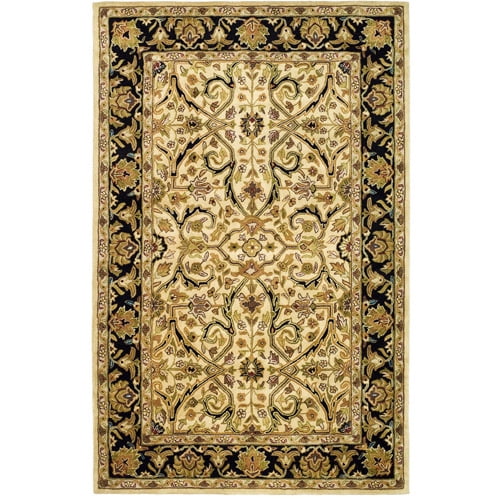 Ivory and Black Hand-Tufted Wool 5' x 8' Area Rug