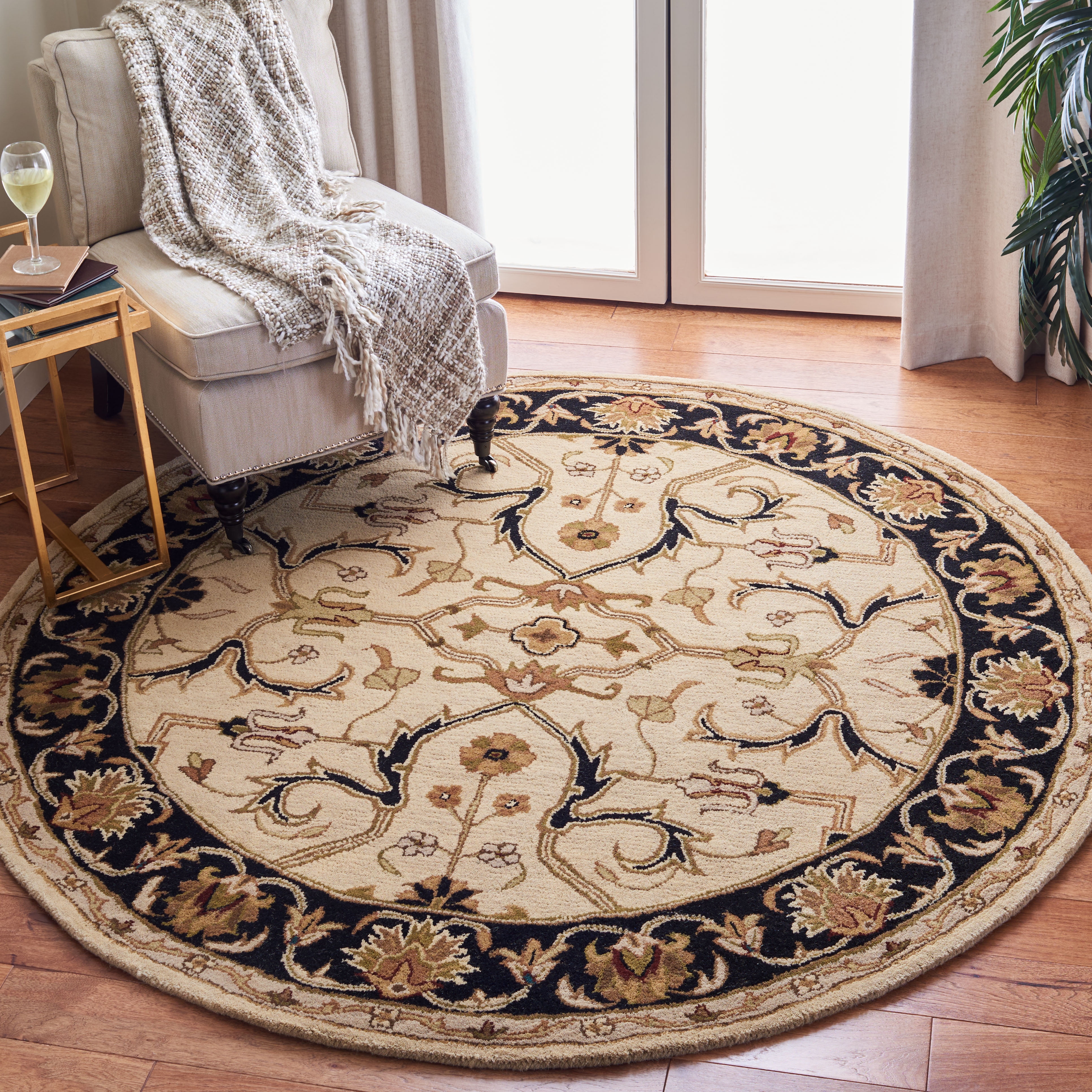 Elegant Heritage 6' Round Beige Hand-Tufted Wool Area Rug