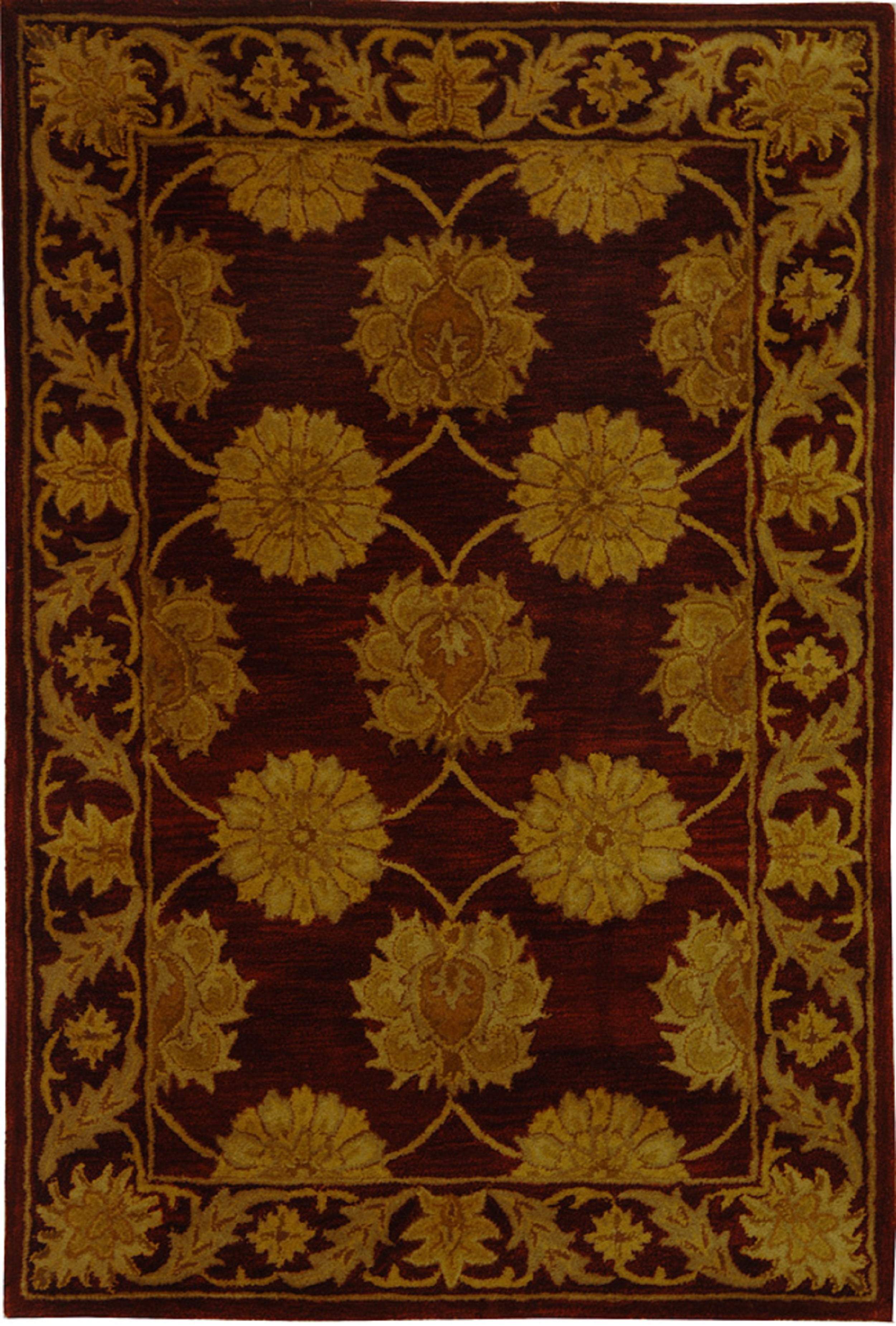 Maroon and Gold Hand-Tufted Wool 4' x 6' Area Rug
