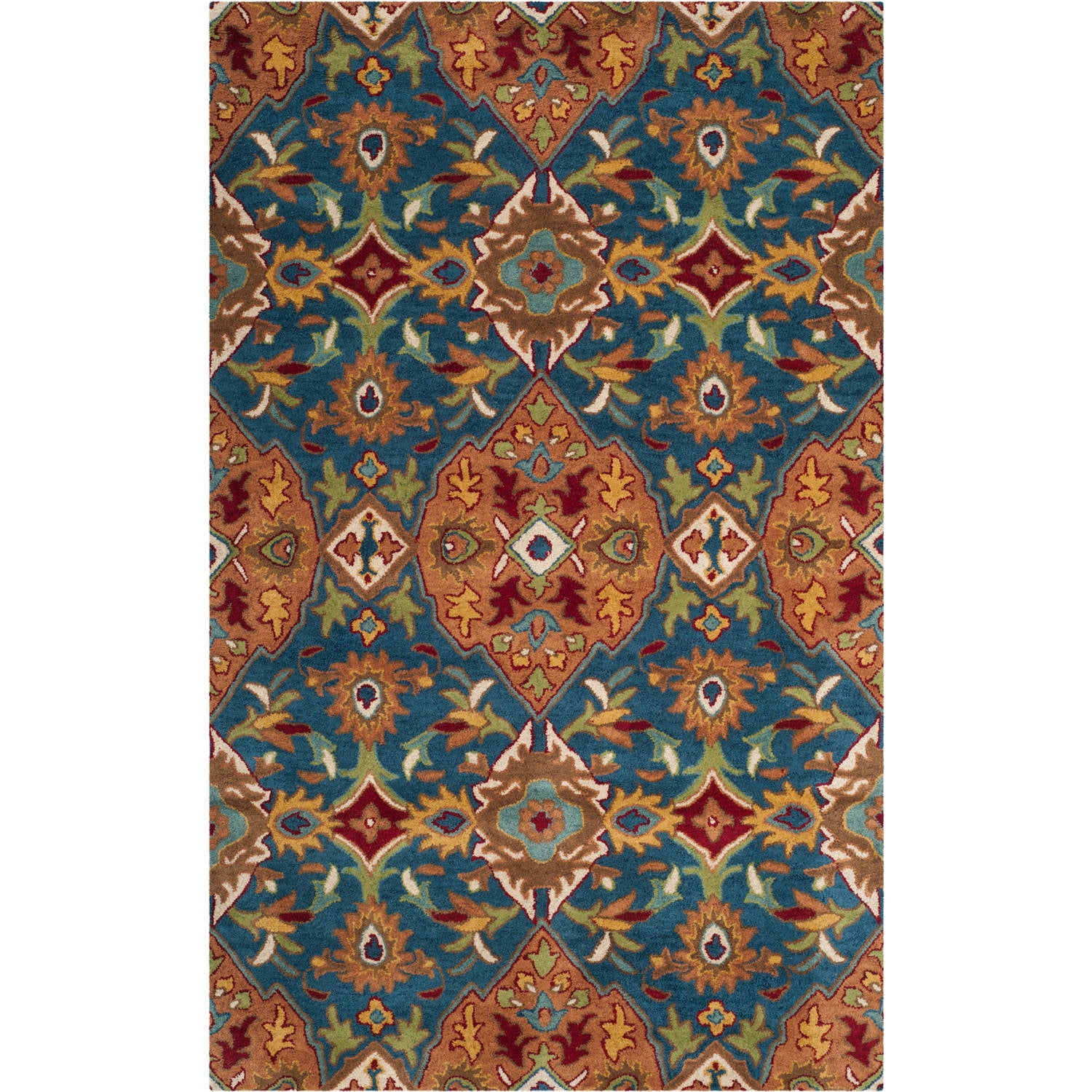 Elegant Camel & Blue Hand-Tufted Wool Rectangular Rug, 8' x 10'