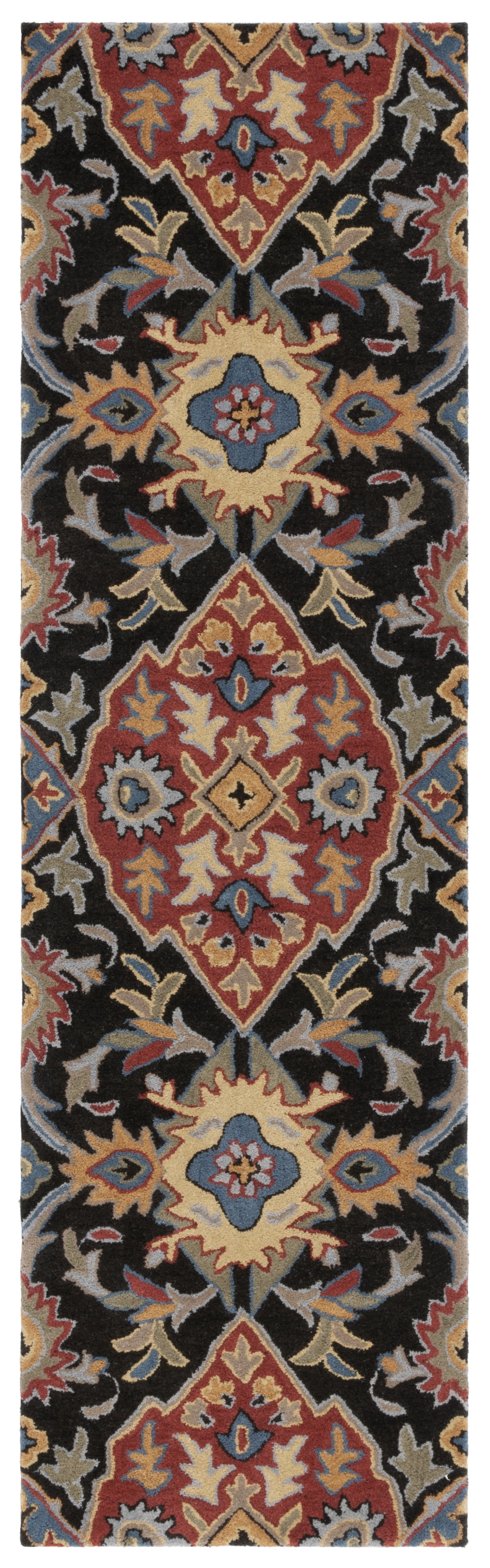 Heritage Charcoal and Red Wool Tufted Runner Rug
