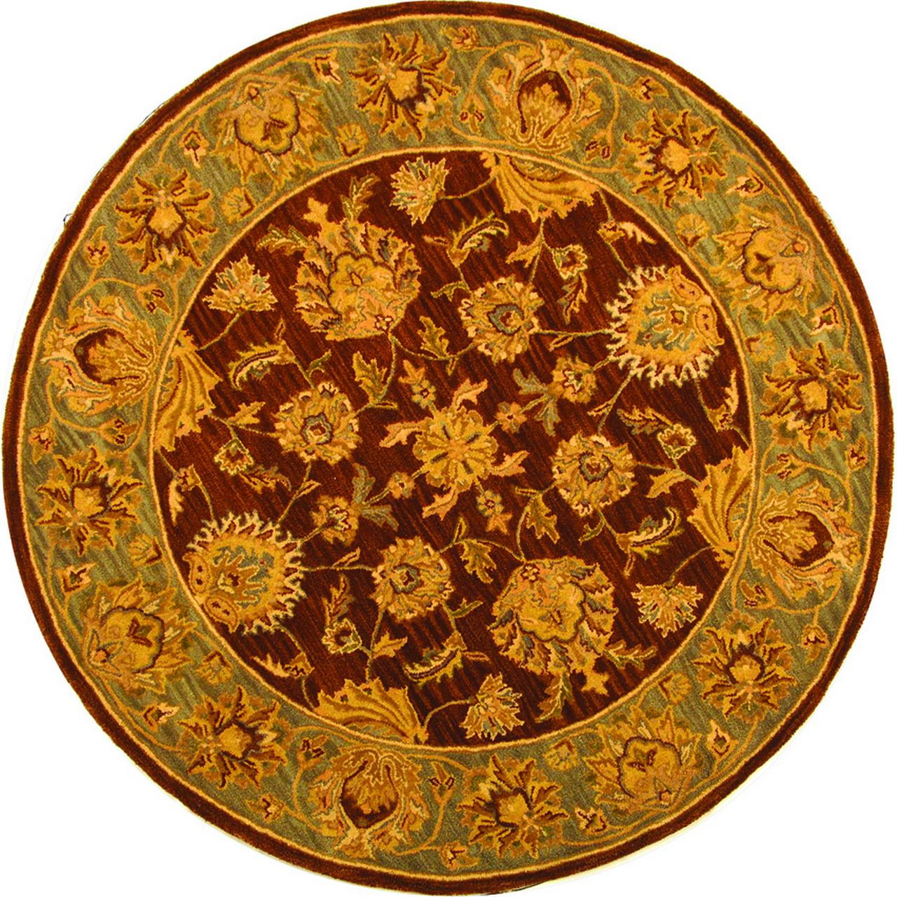 Handmade Round Blue and Brown Wool Tufted Area Rug