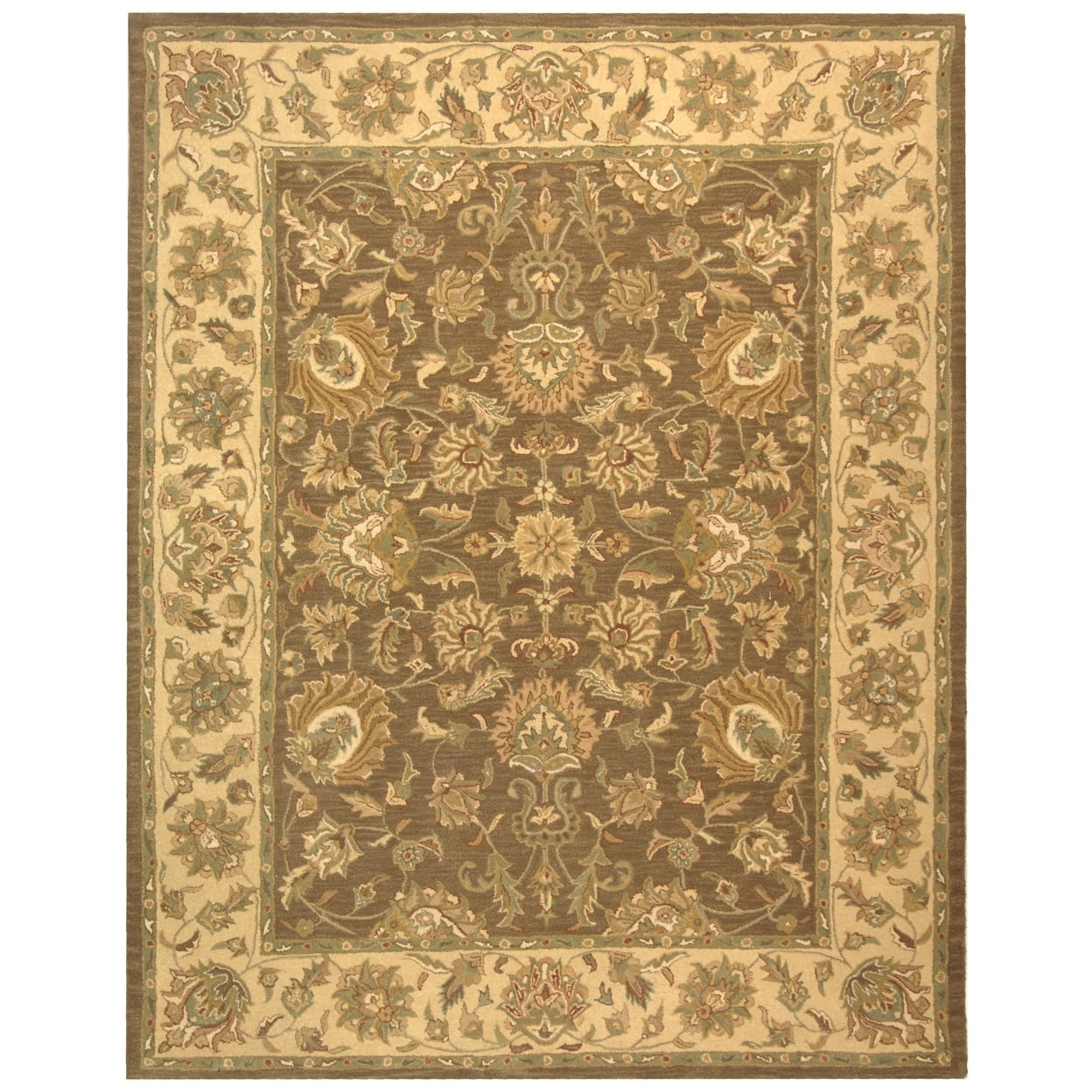 Hand-Tufted Round Brown and Ivory Wool Area Rug