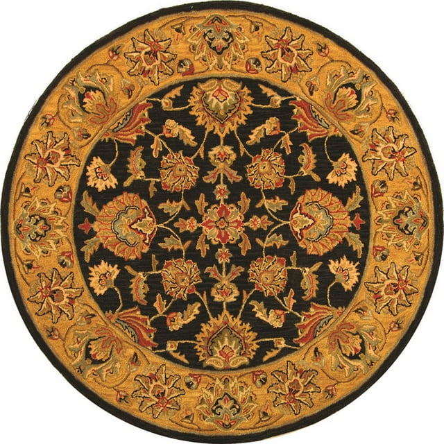 SAFAVIEH Heritage Regis Traditional Wool Area Rug, Charcoal/Gold, 3'6" x 3'6" Round