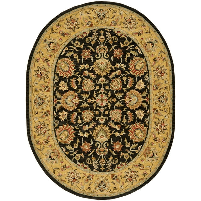 SAFAVIEH Heritage Regis Traditional Wool Area Rug, Charcoal/Gold, 4'6" x 6'6" Oval