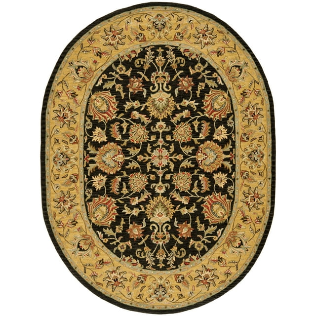 SAFAVIEH Heritage Regis Traditional Wool Area Rug, Charcoal/Gold, 7'6" x 9'6" Oval