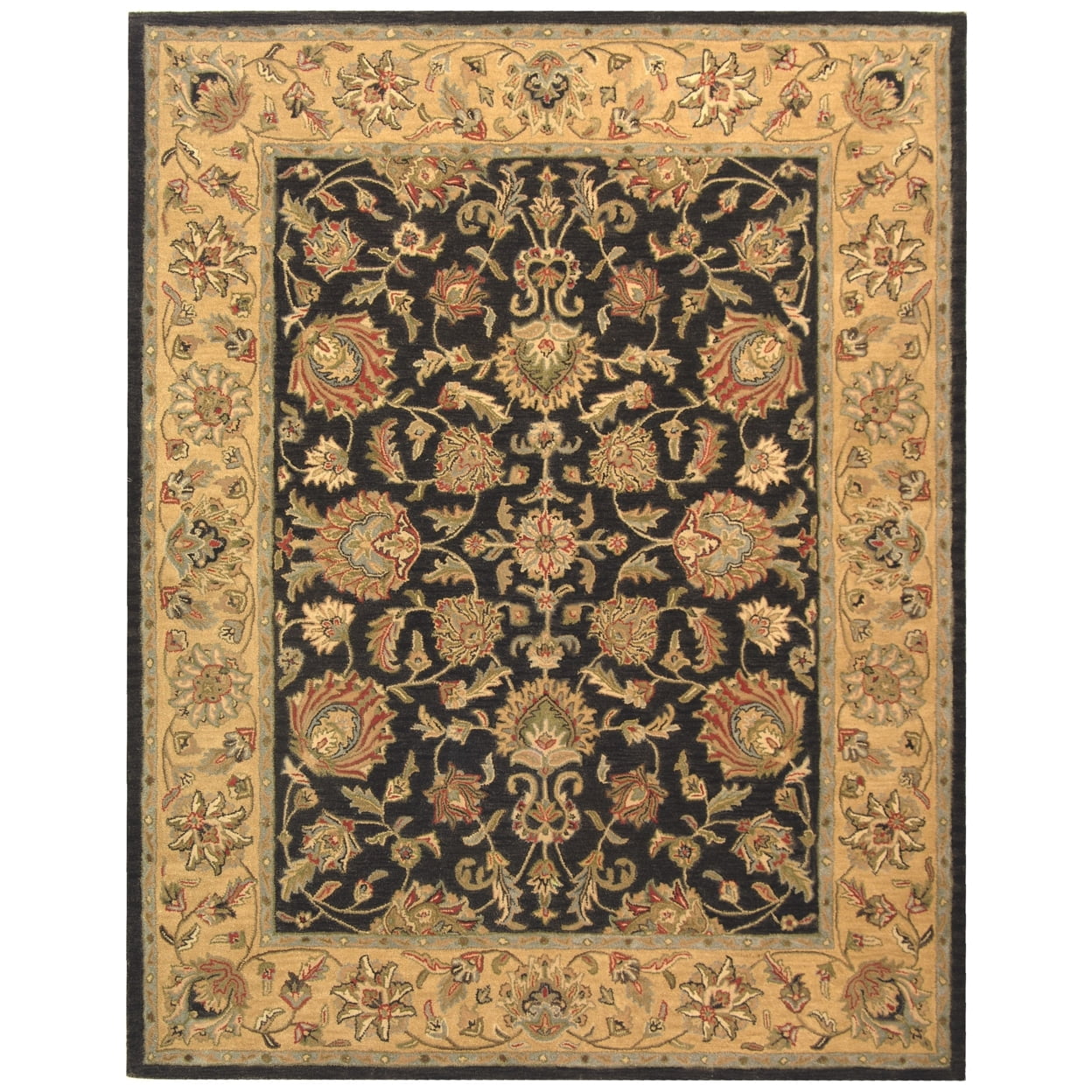 Elegant Charcoal and Gold Hand-Tufted Wool Area Rug - 7'6" x 9'6"