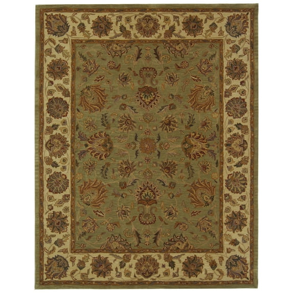 SAFAVIEH Heritage Regis Traditional Wool Area Rug, Green/Gold, 3'6" x 3'6" Round