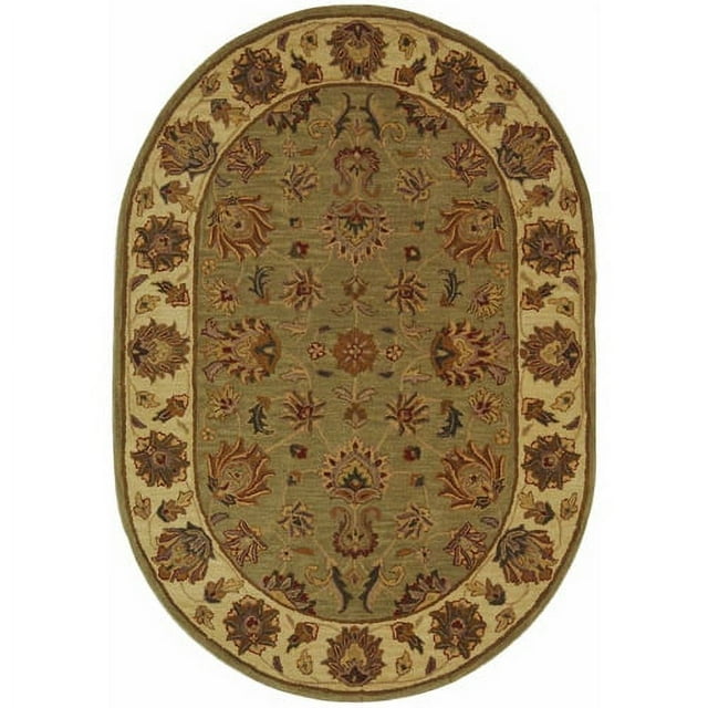 SAFAVIEH Heritage Regis Traditional Wool Area Rug, Green/Gold, 4'6" x 6'6" Oval