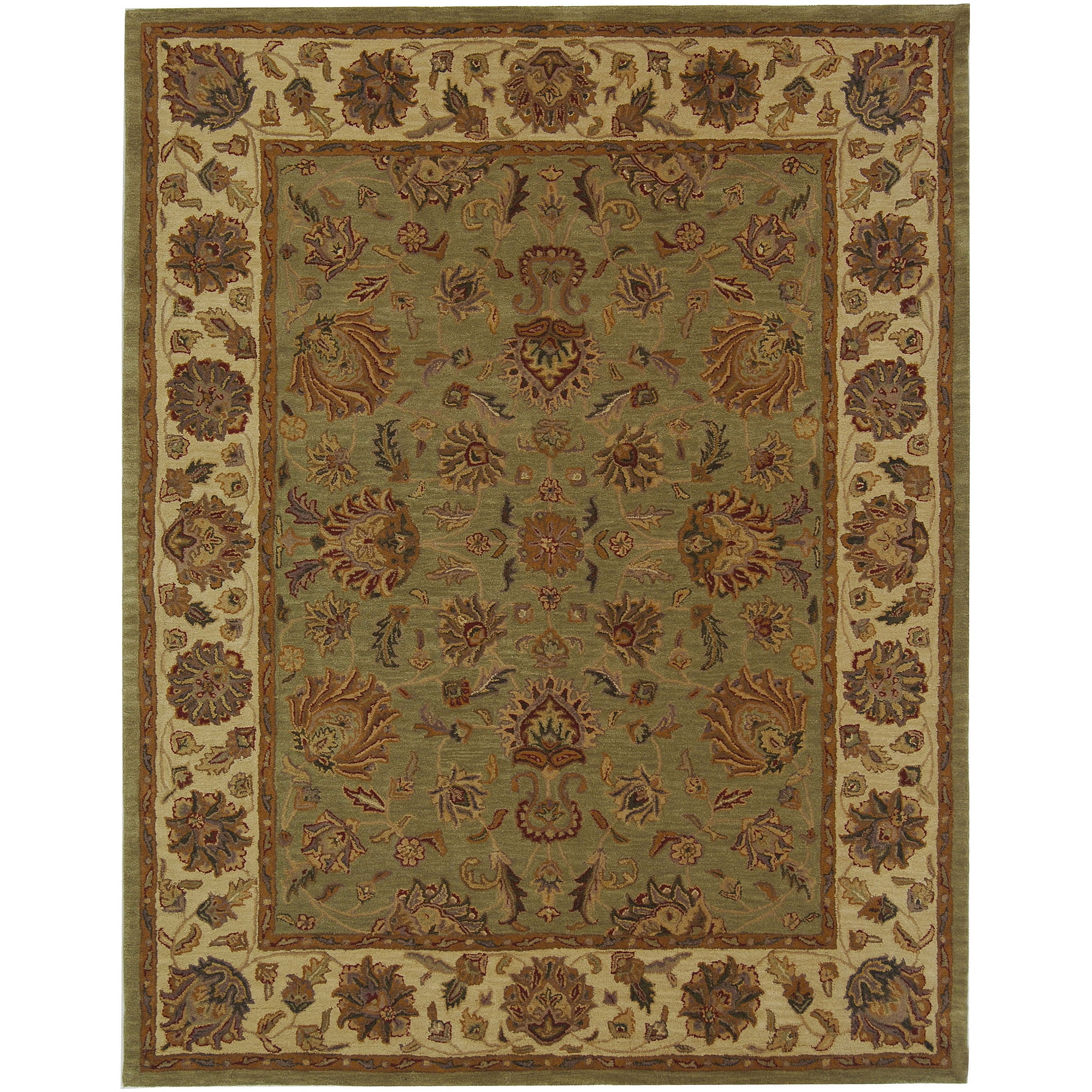 Handmade Green and Gold Wool Tufted Rectangular Rug 9'6" x 13'6"