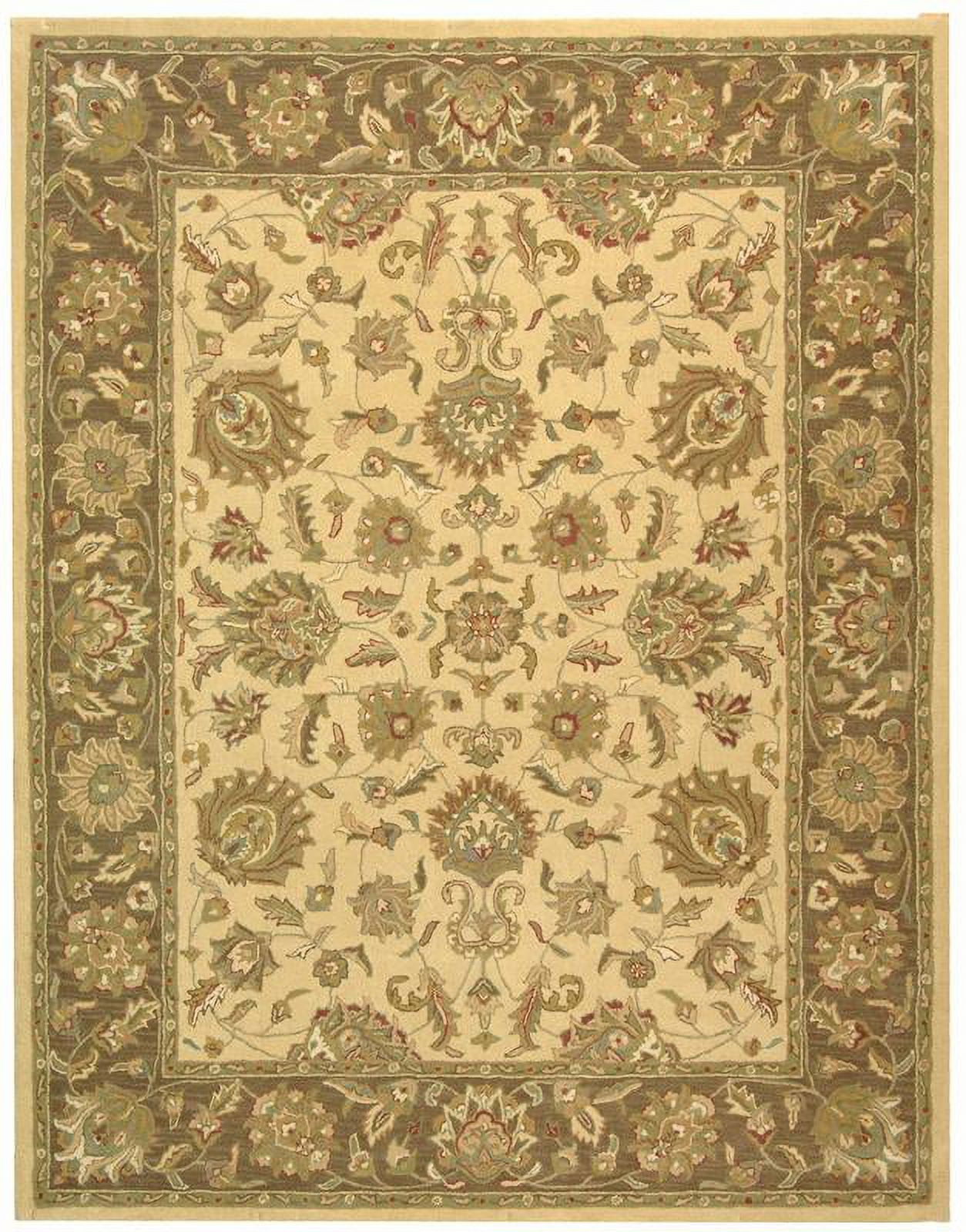 Ivory and Brown Hand-Tufted Wool Round Rug, 6 x 9 ft