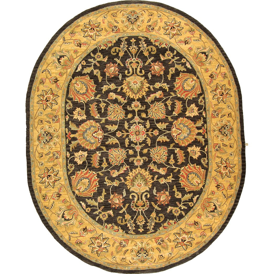 Ivory and Brown Oval Hand-Tufted Wool Area Rug