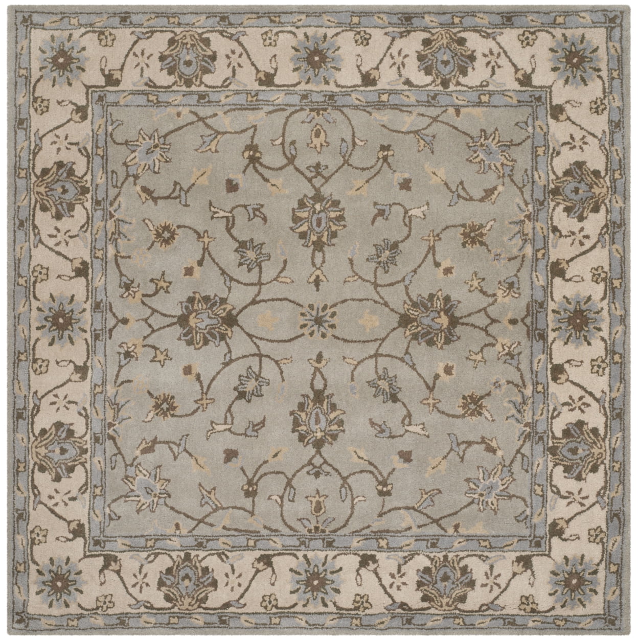 Elegant Heritage Hand-Tufted Wool Square Rug in Grey - 6' x 6'