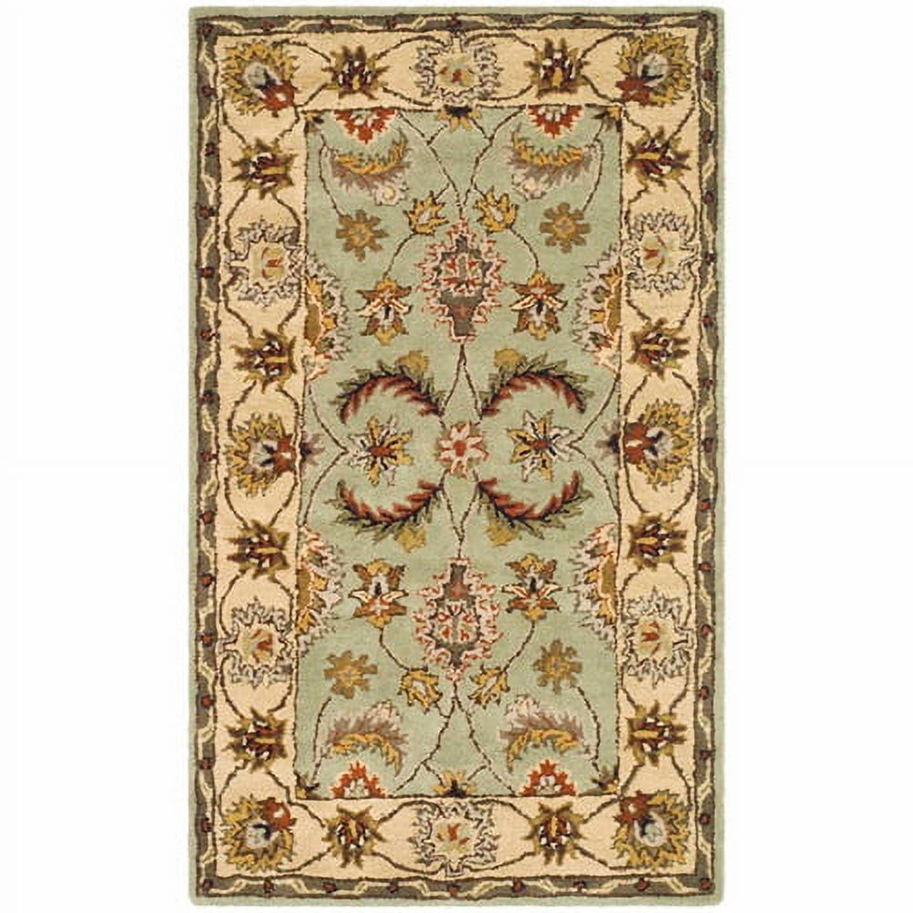 Ivory and Light Green Hand-Tufted Wool Area Rug, 4' x 6'