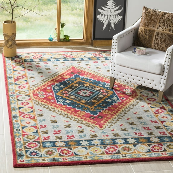 SAFAVIEH Heritage Rosheen Floral Wool Area Rug, Grey/Red, 3' x 5'