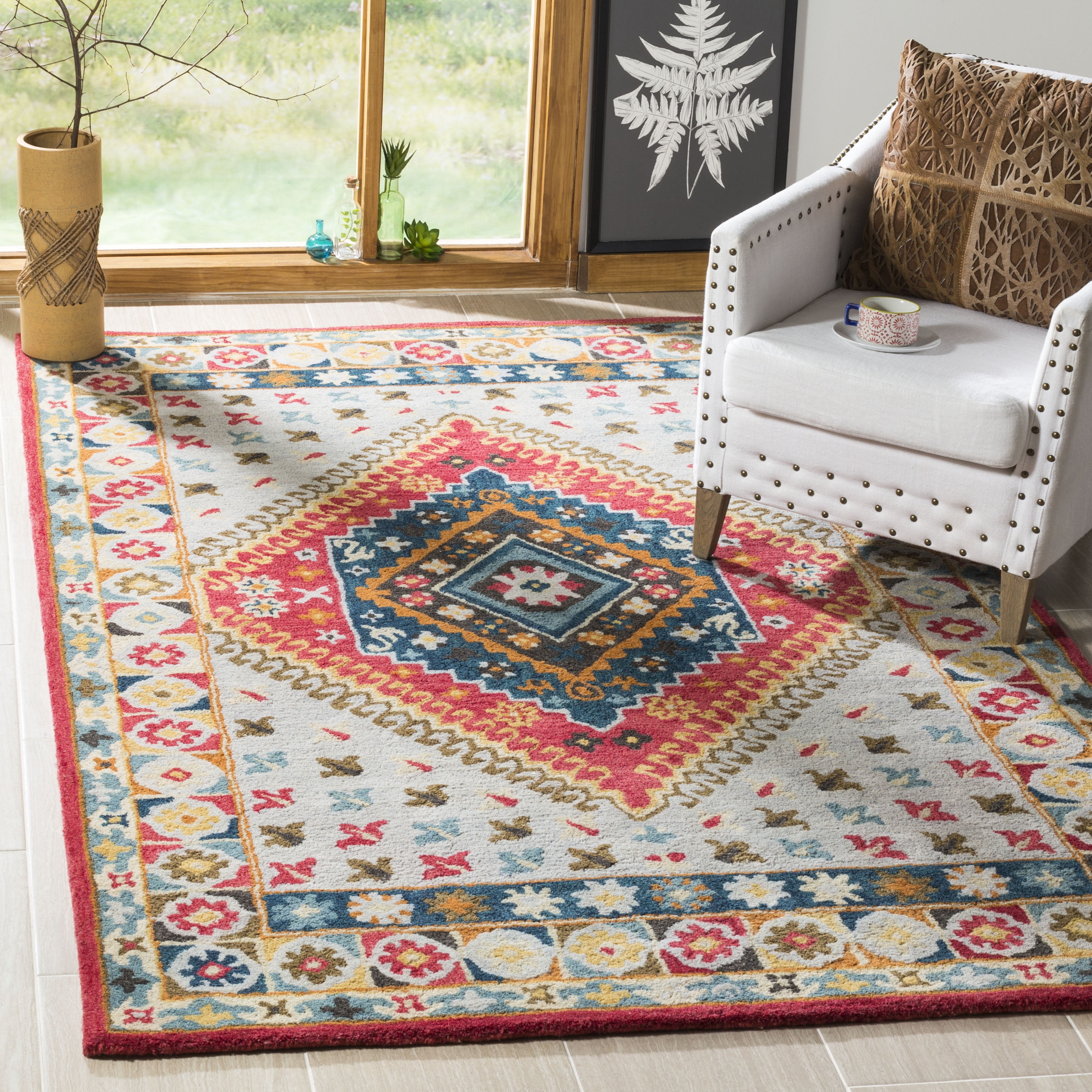 SAFAVIEH Heritage Rosheen Floral Wool Area Rug, Grey/Red, 5' x 8'