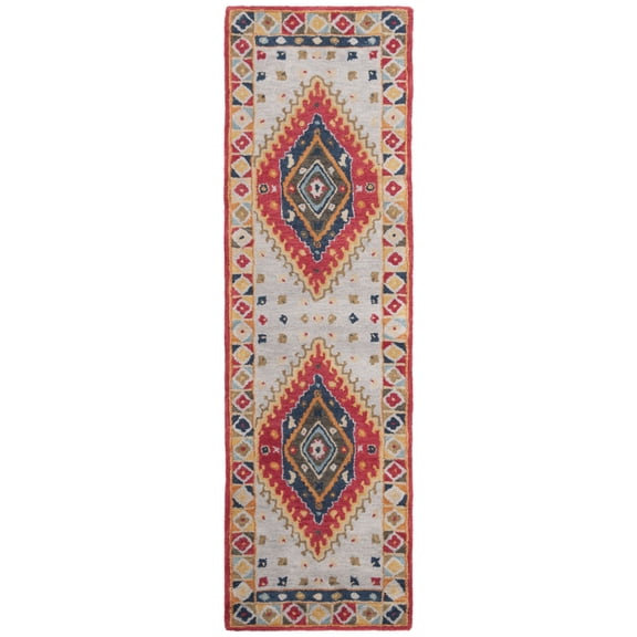 SAFAVIEH Heritage Rosheen Floral Wool Runner Rug, Grey/Red, 2'3" x 8'
