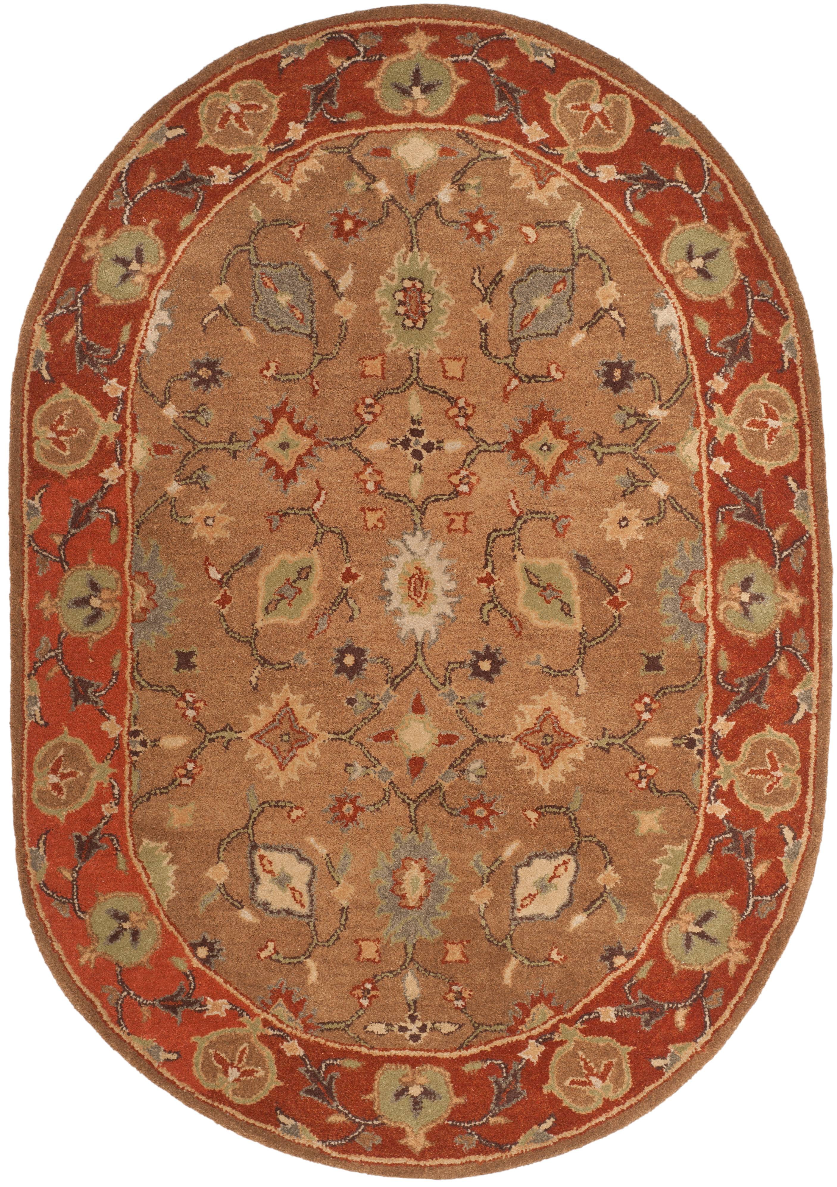 Elegant Heritage Oval Red Wool Area Rug - 4'6" x 6'6"