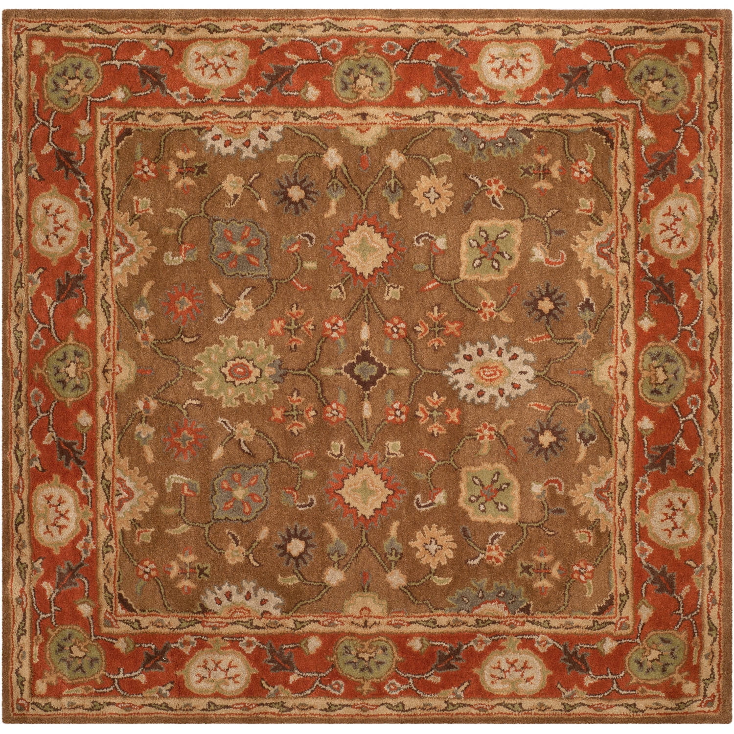 Elegant Heritage Moss/Rust 4' Square Hand-Tufted Wool Area Rug