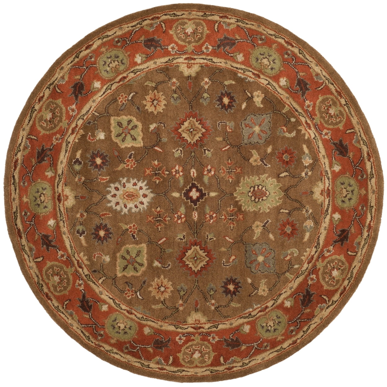 Heritage Moss & Rust Round Hand-Tufted Wool Area Rug, 6'
