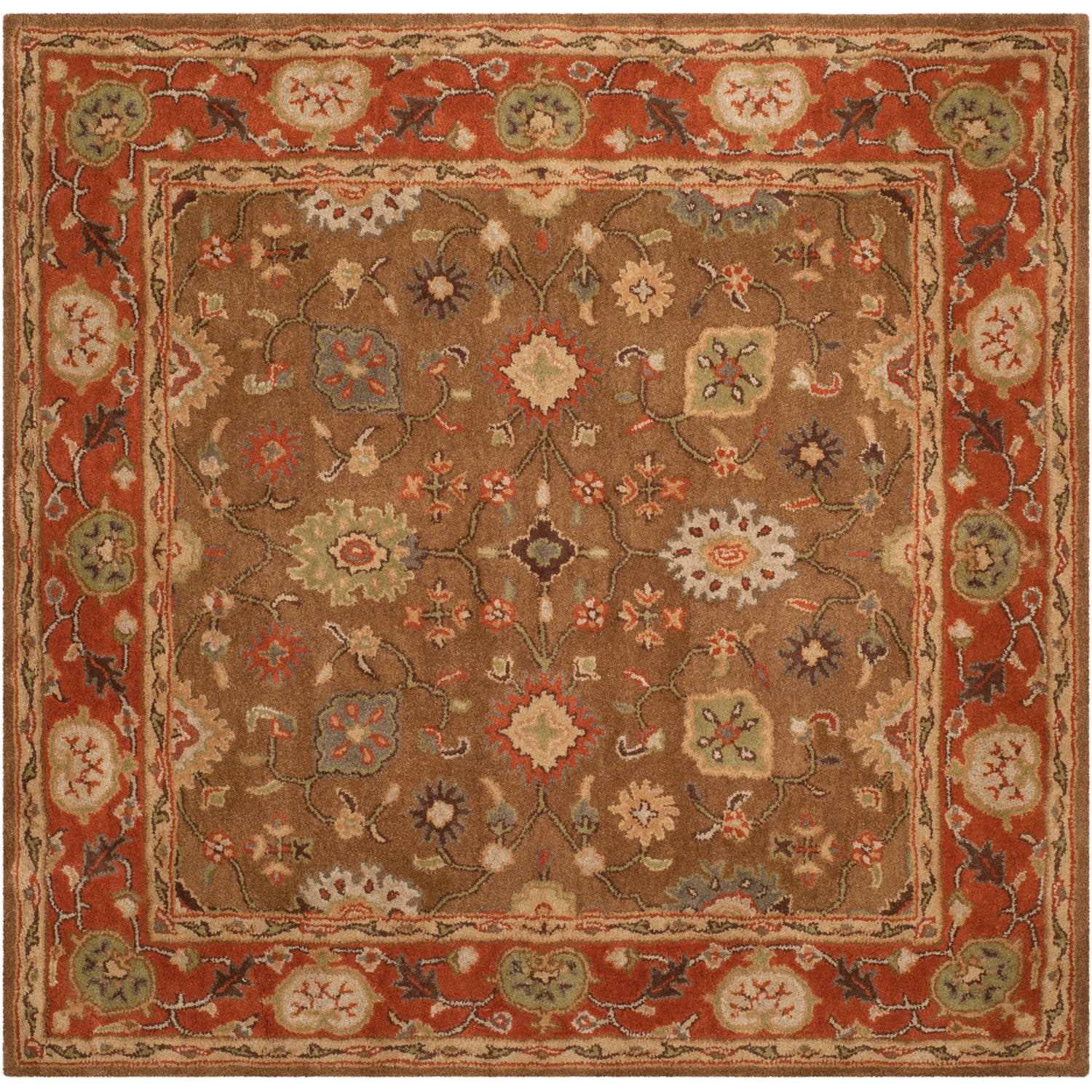 Elegant Moss & Rust Square Hand-Tufted Wool Rug, 6' x 6'