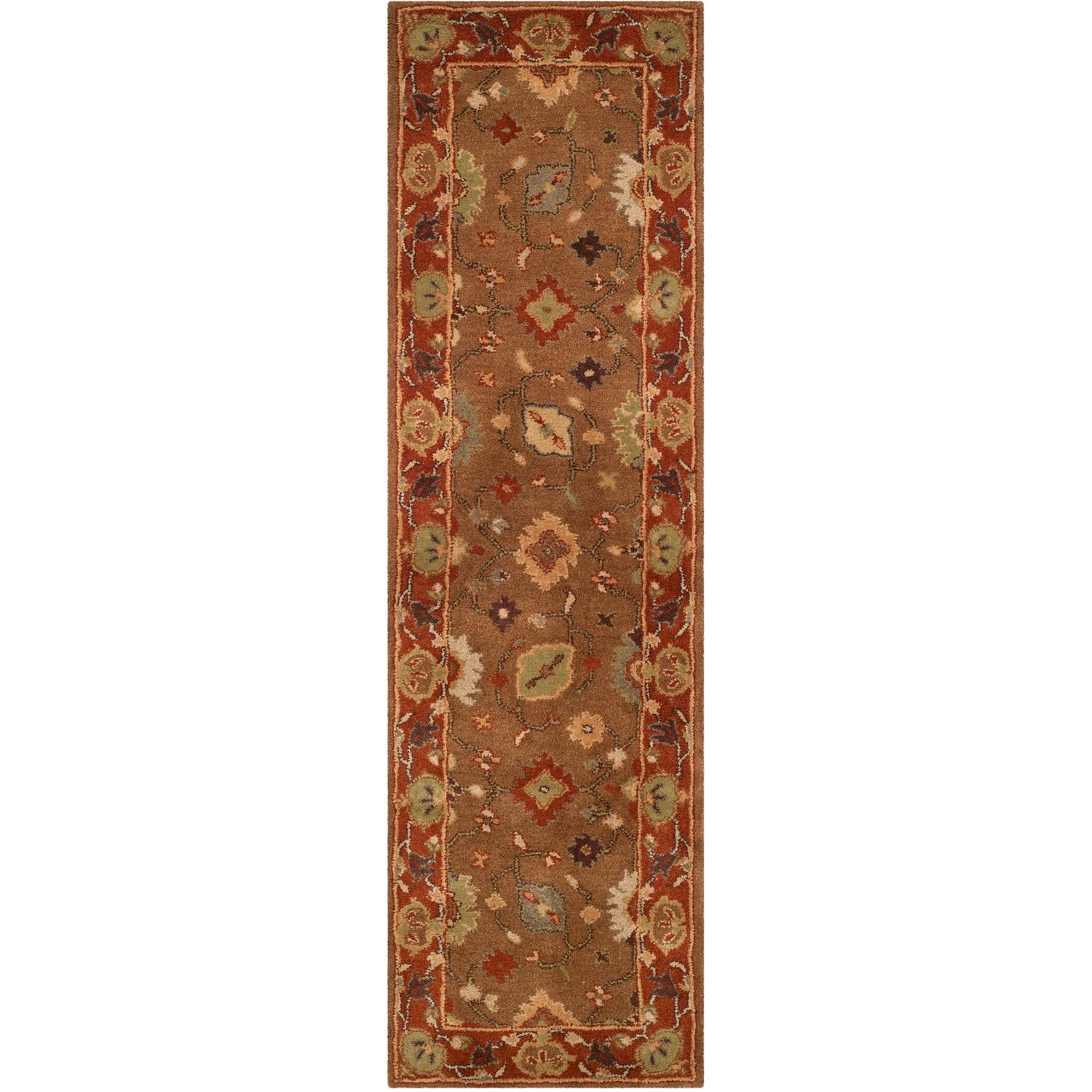 Handmade Red and Moss Wool Tufted Runner Rug