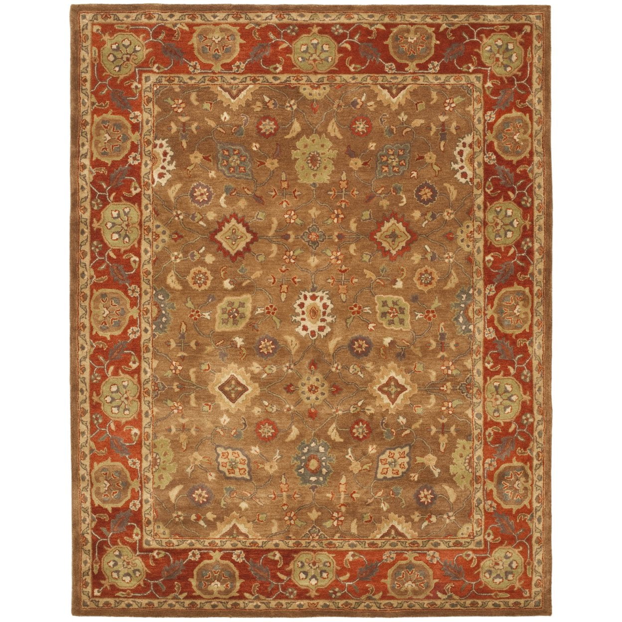 Handmade Red and Moss Wool Tufted Runner Rug