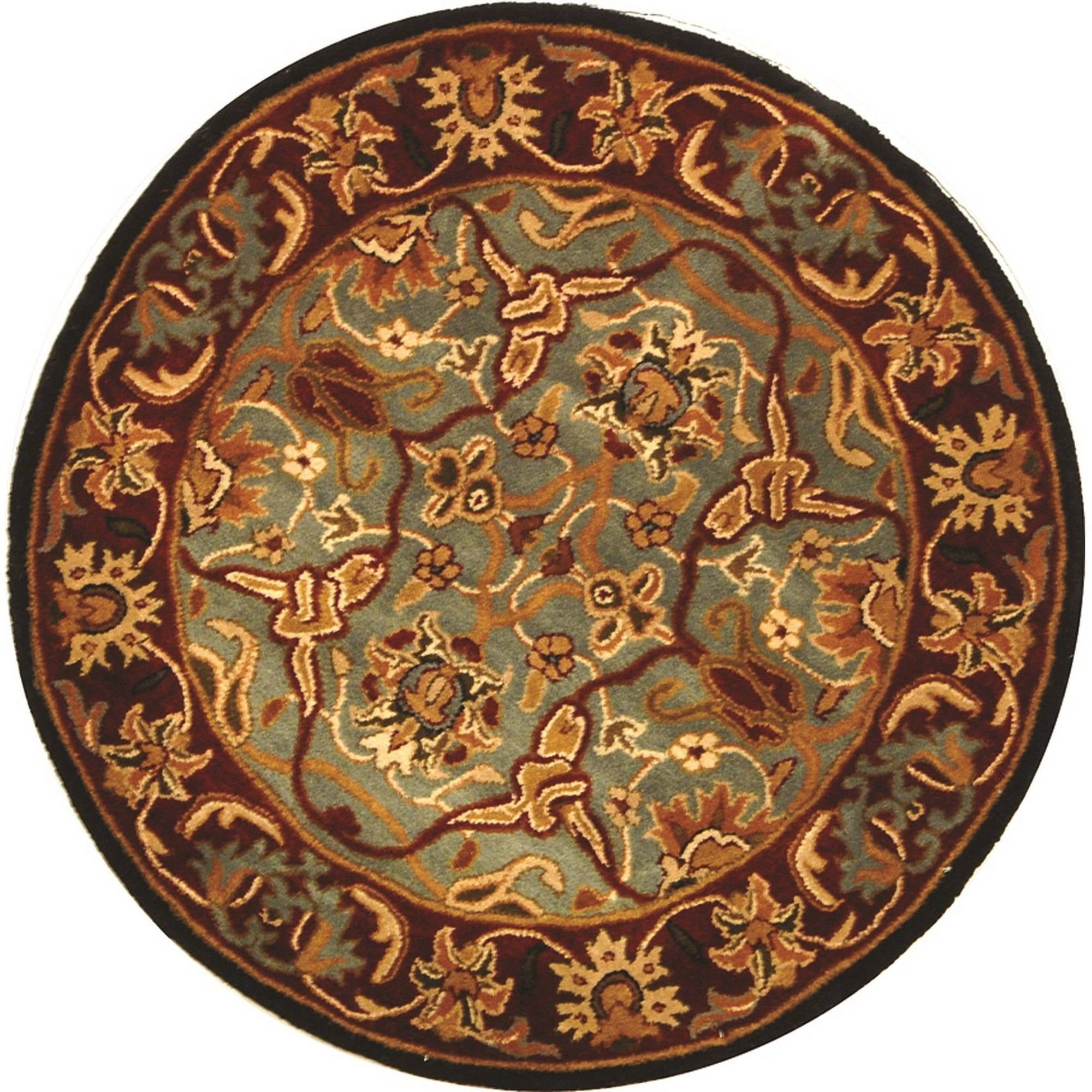 Heritage Light Blue and Red Round Hand-Tufted Wool Rug