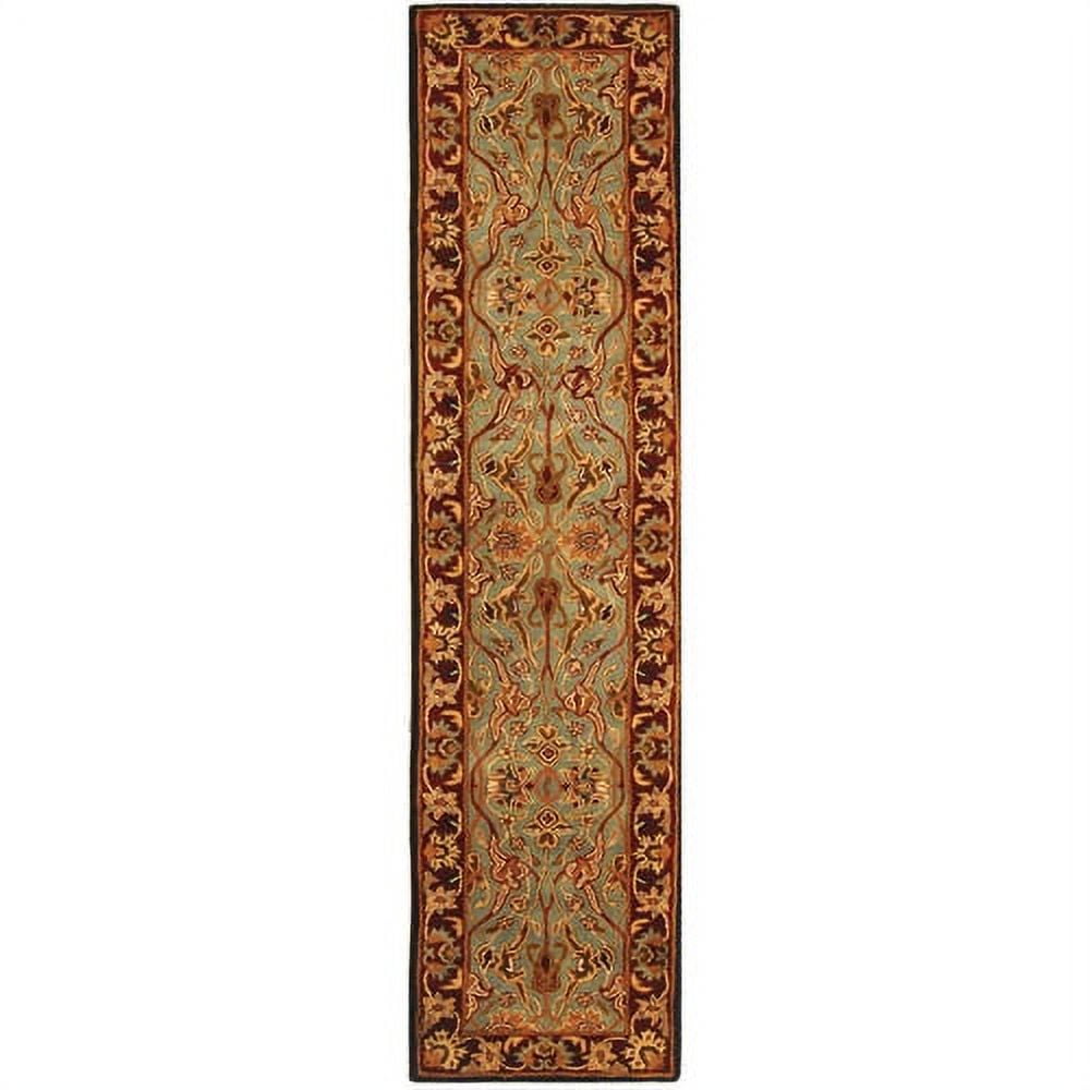 Handmade Light Blue and Red Wool Tufted Runner Rug