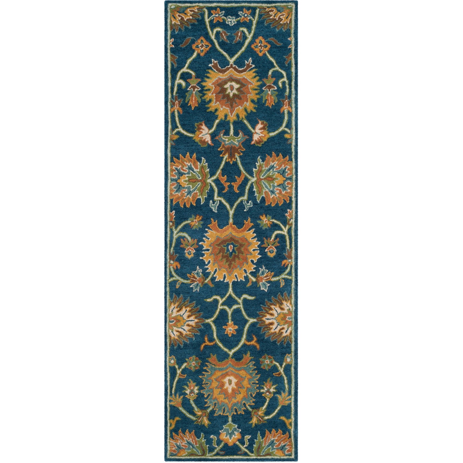 Hand-Tufted Navy and Orange Wool Runner Rug, 2'3" x 8'