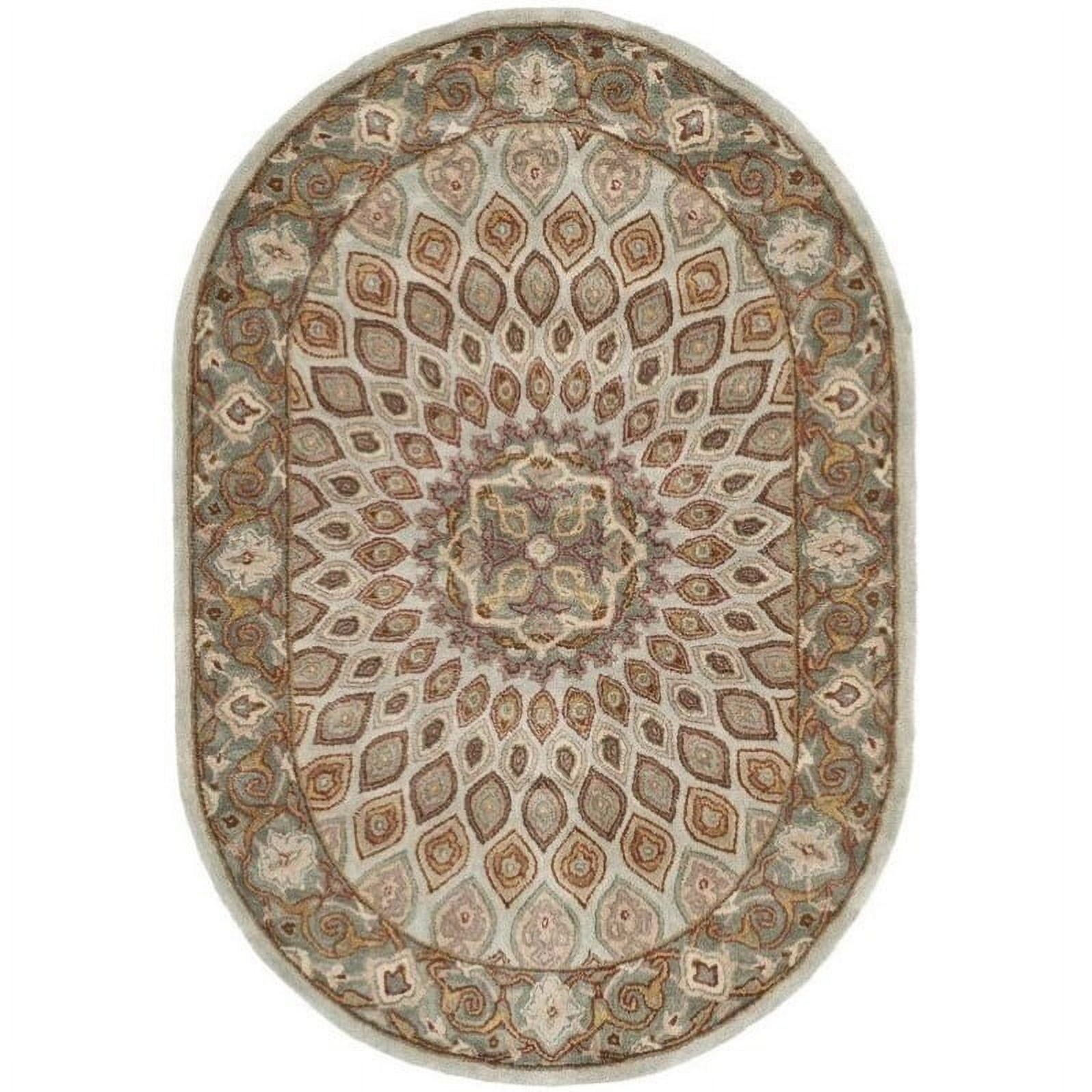 Hand-Tufted Blue and Grey Oval Wool Area Rug, 4'6" x 6'6"