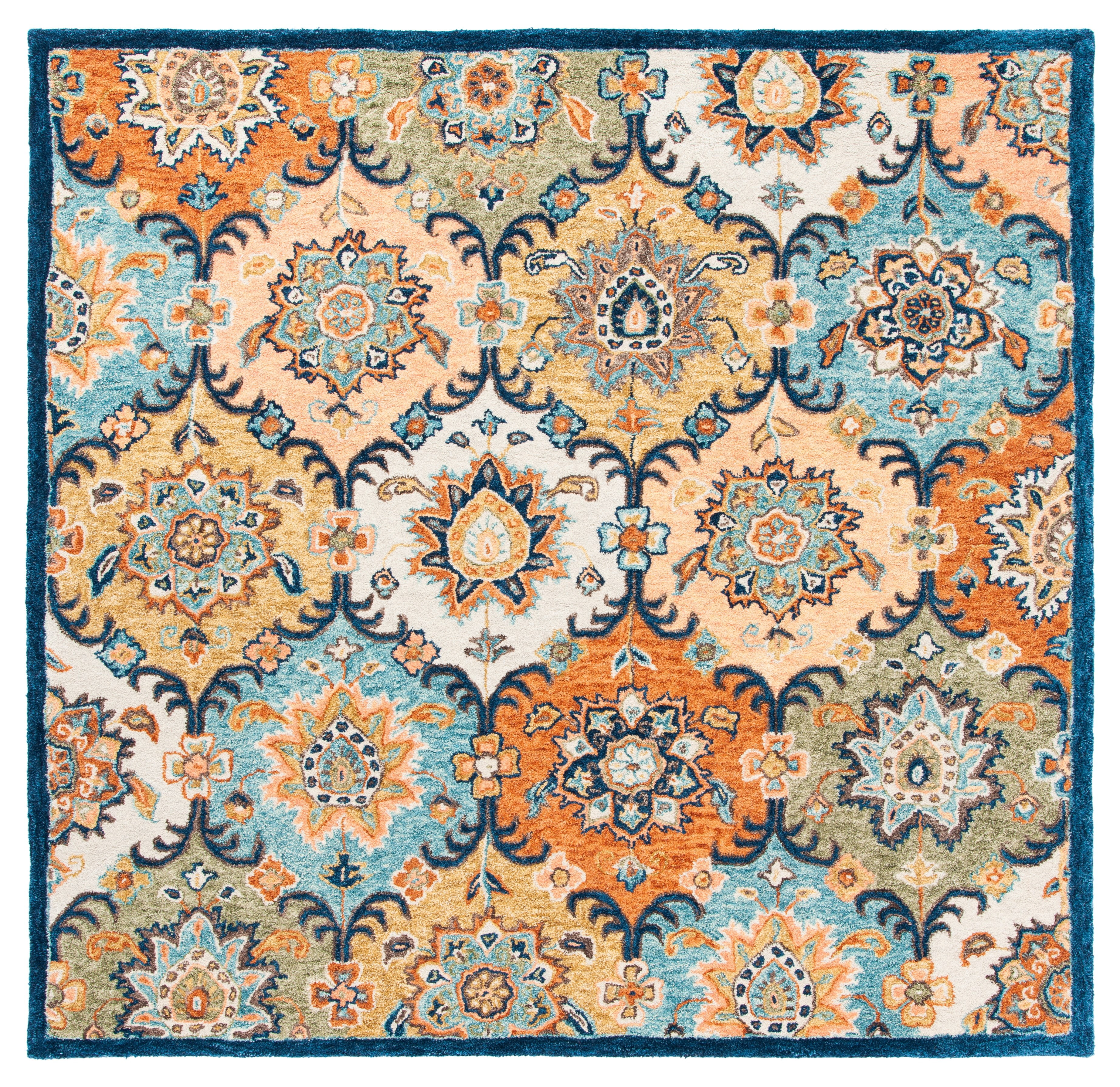 SAFAVIEH Heritage Skylar Oriental Wool Area Rug, Blue/Rust, 6' x 6' Square