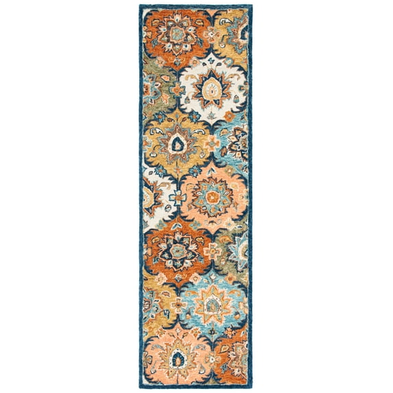 SAFAVIEH Heritage Skylar Oriental Wool Runner Rug, Blue/Rust, 2'3" x 8'