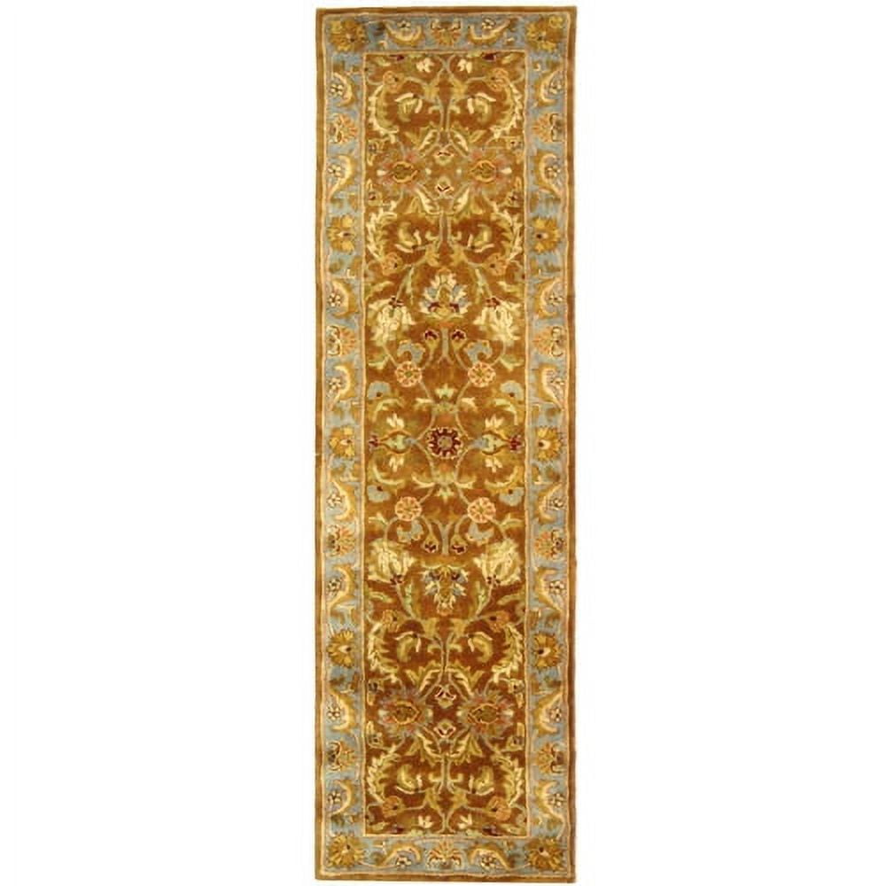 Handmade Traditional Wool Runner Rug in Brown and Blue
