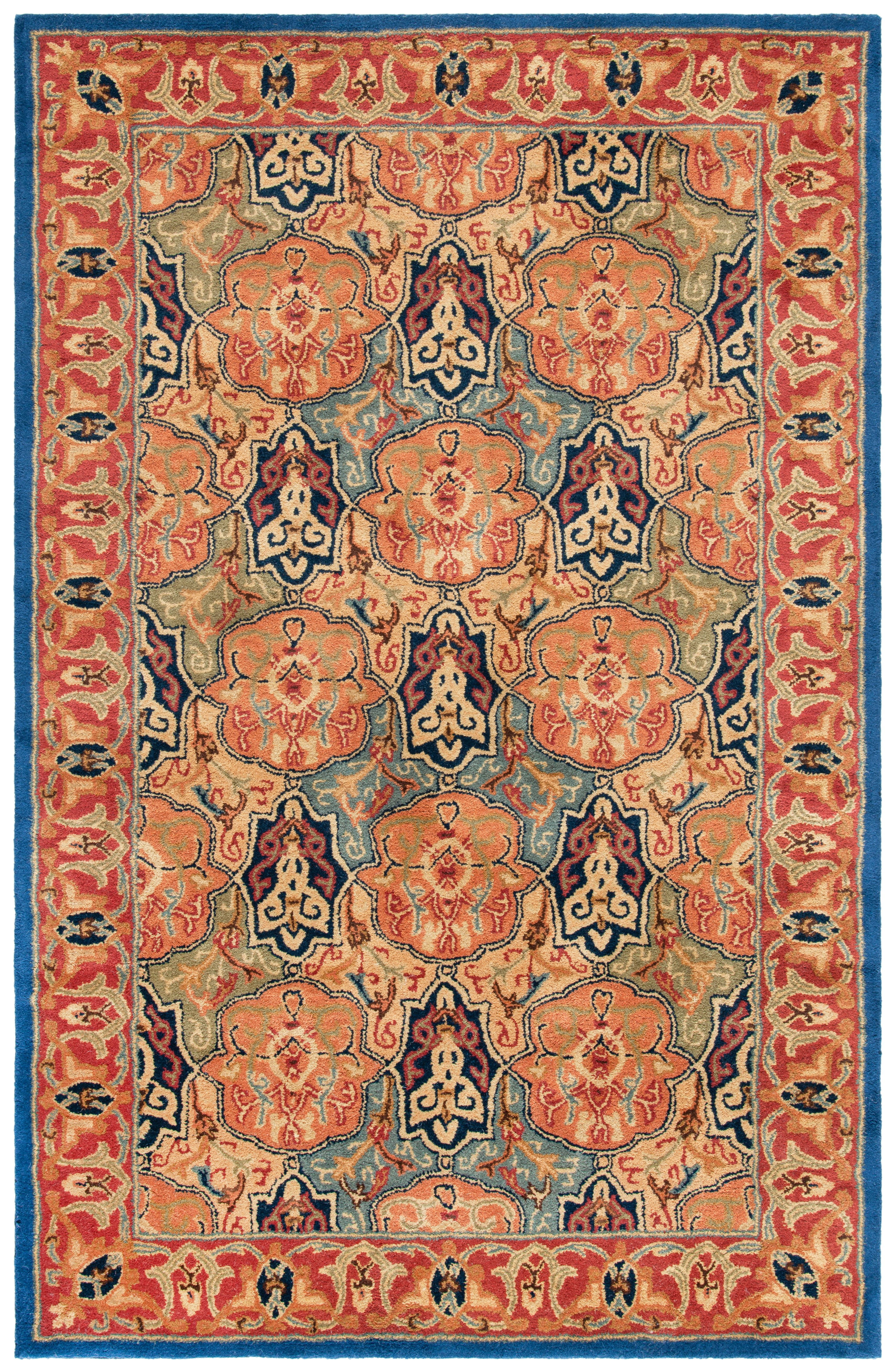 Hand-Tufted Blue and Red Wool Rectangular Area Rug, 5' x 8'