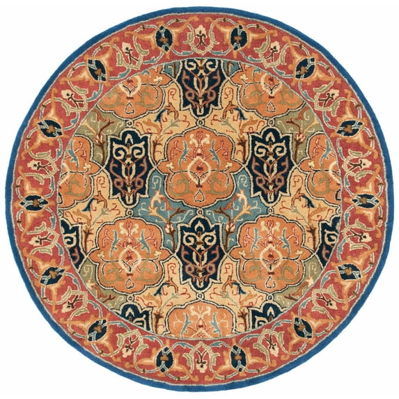 SAFAVIEH Heritage Tamaya Floral Area Rug, Blue/Red, 6' x 6' Round