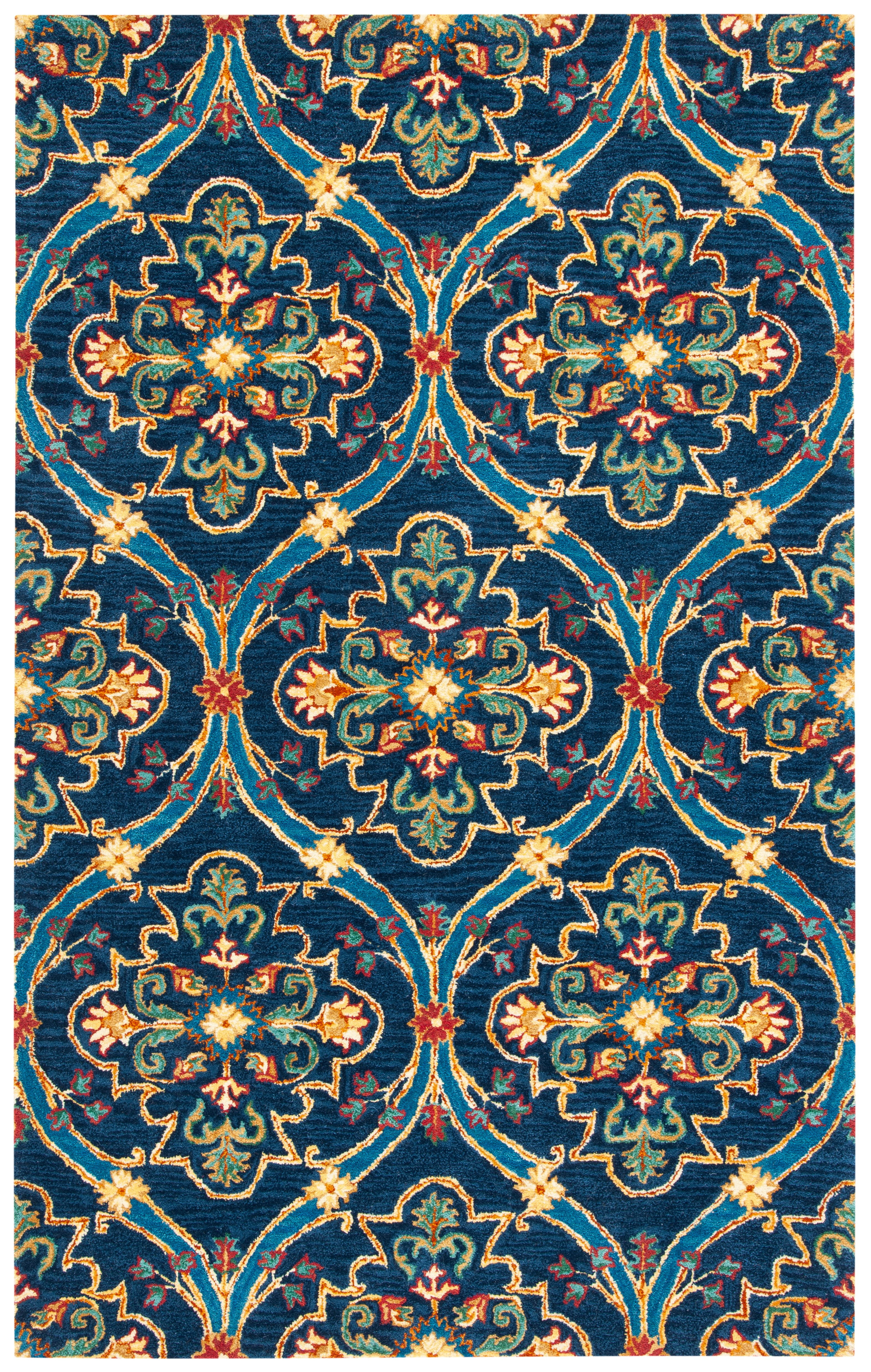 SAFAVIEH Heritage Tana Floral Area Rug, Navy/Yellow, 5' x 8'