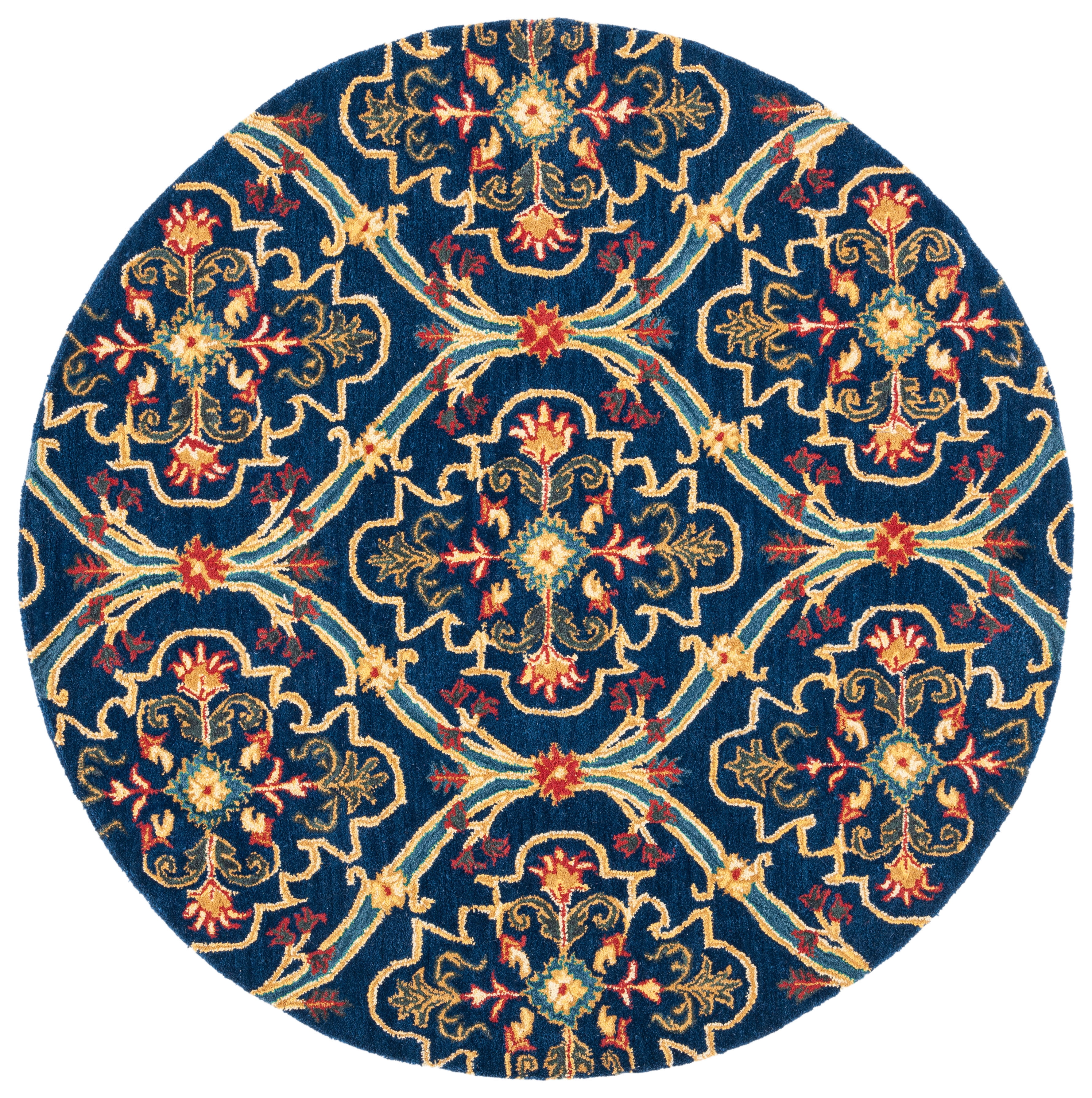 SAFAVIEH Heritage Tana Floral Area Rug, Navy/Yellow, 6' x 6' Round