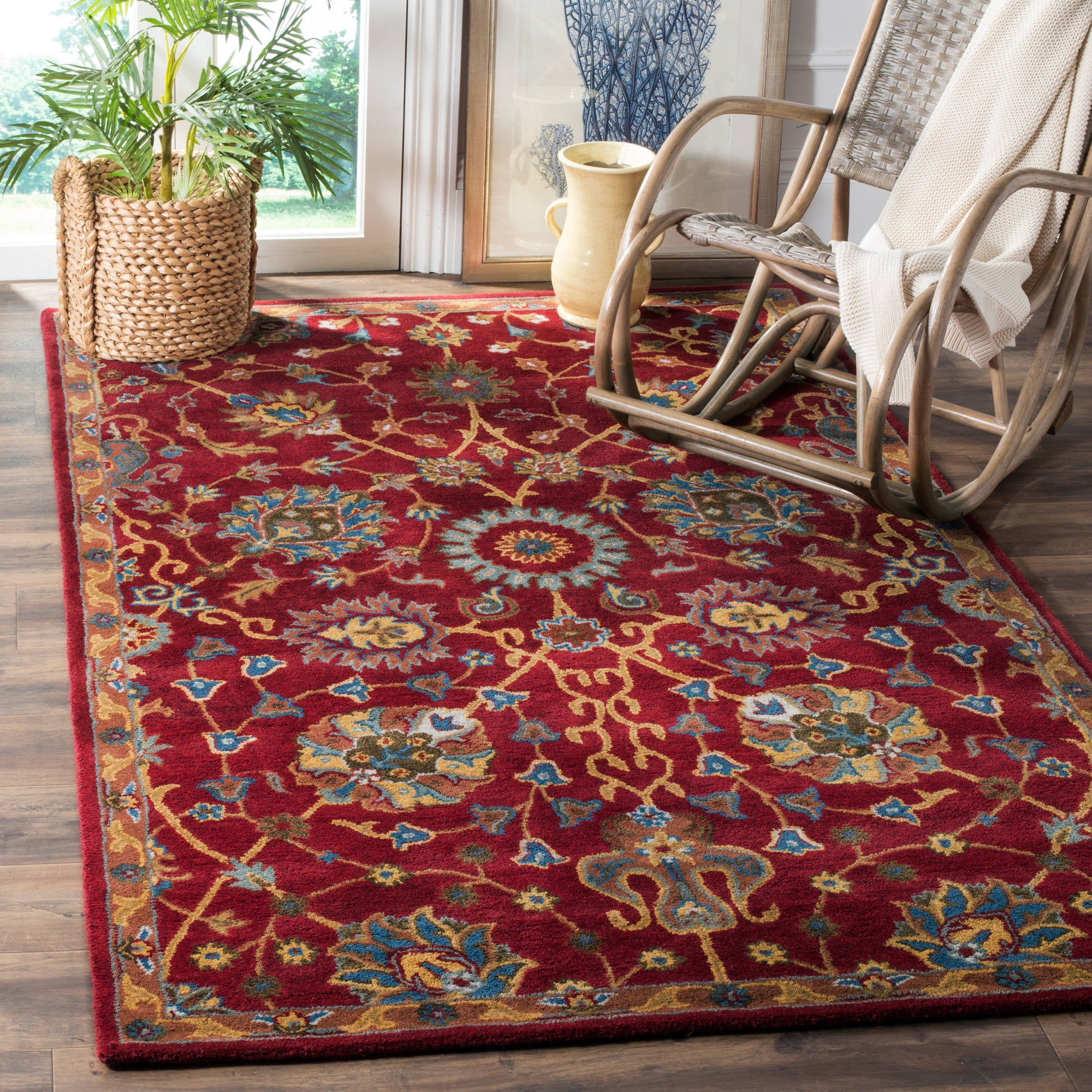 Hand-Tufted Red Wool Oriental Area Rug, 4' x 6'