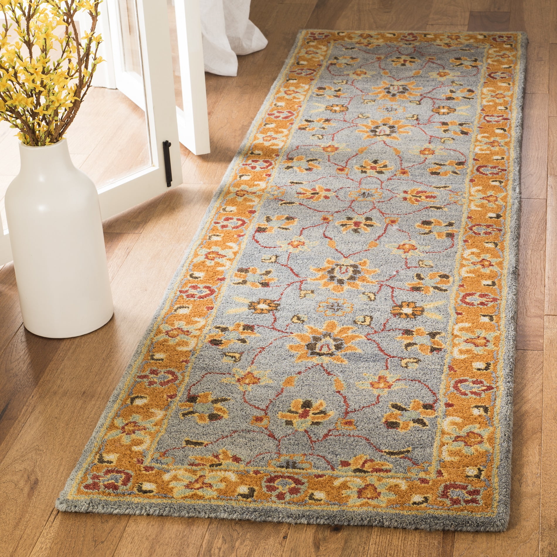 Handmade Blue and Orange Wool Runner Rug, 2'3" x 6'